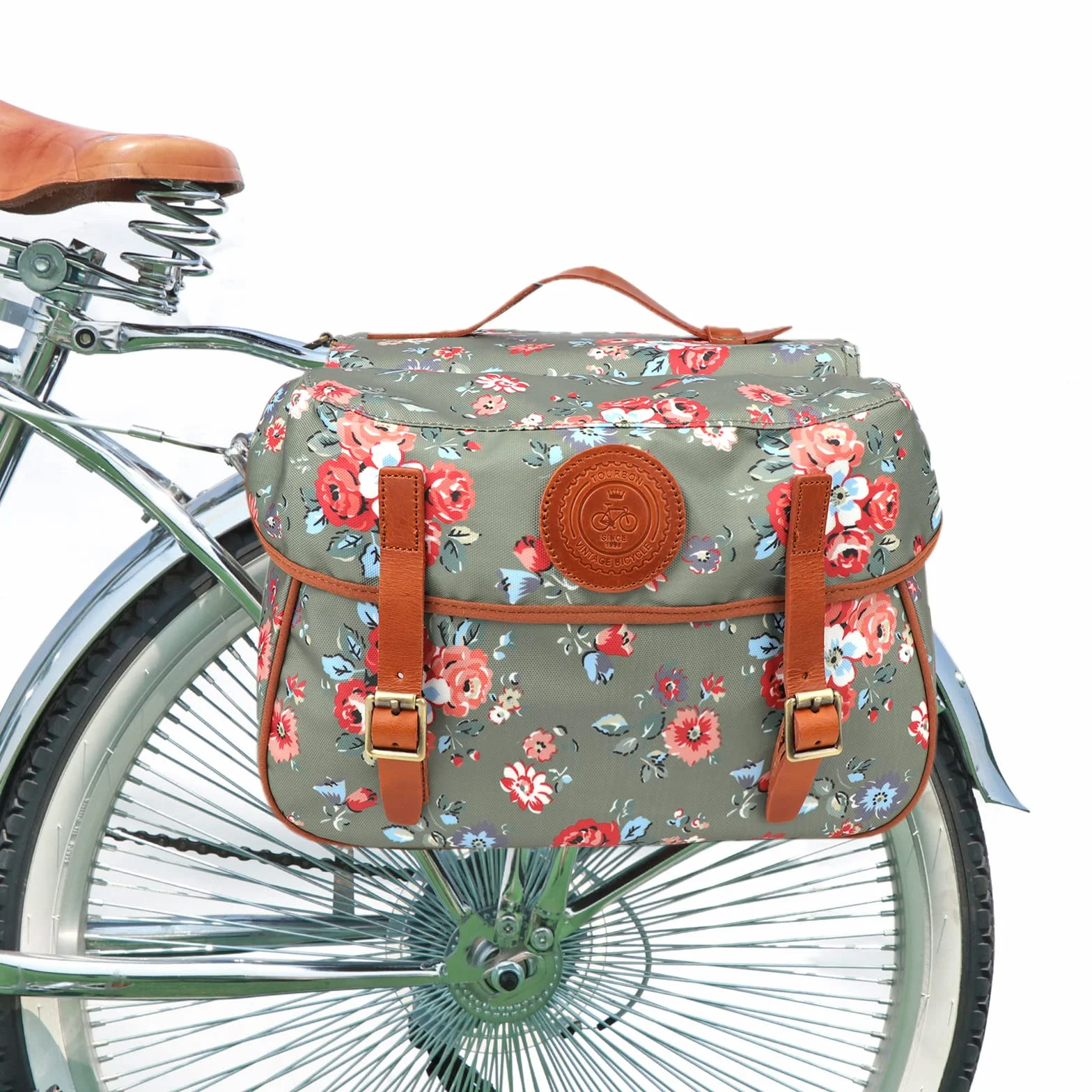 TOURBON - Bolsa de Lona Impermeable para Bicicleta, Doble alforja, para Almacenamiento de Equipaje (patrón de Flores)