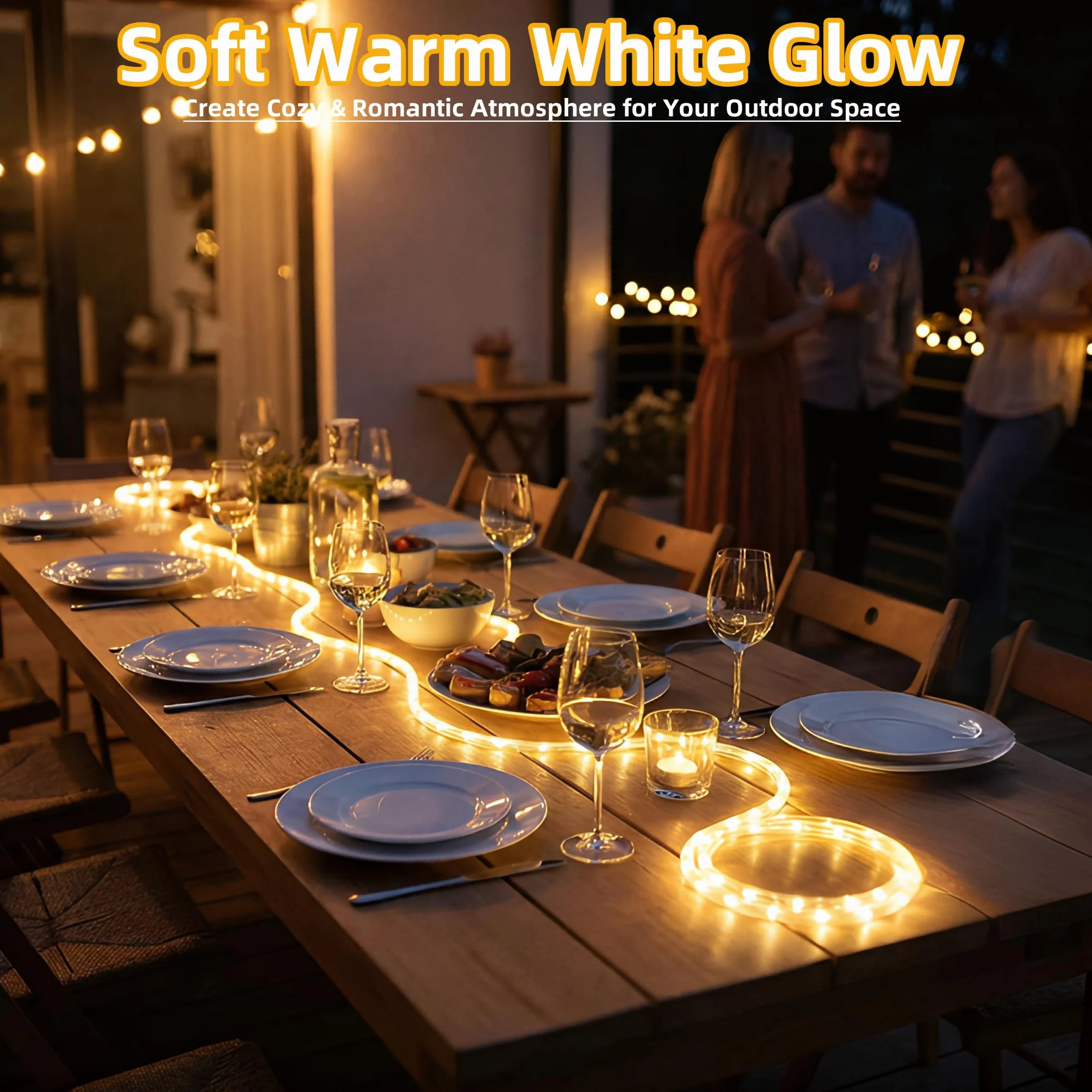 Guirnalda de luces LED solar exterior 10 m 100 LED IP45 8 modos luz blanca cálida