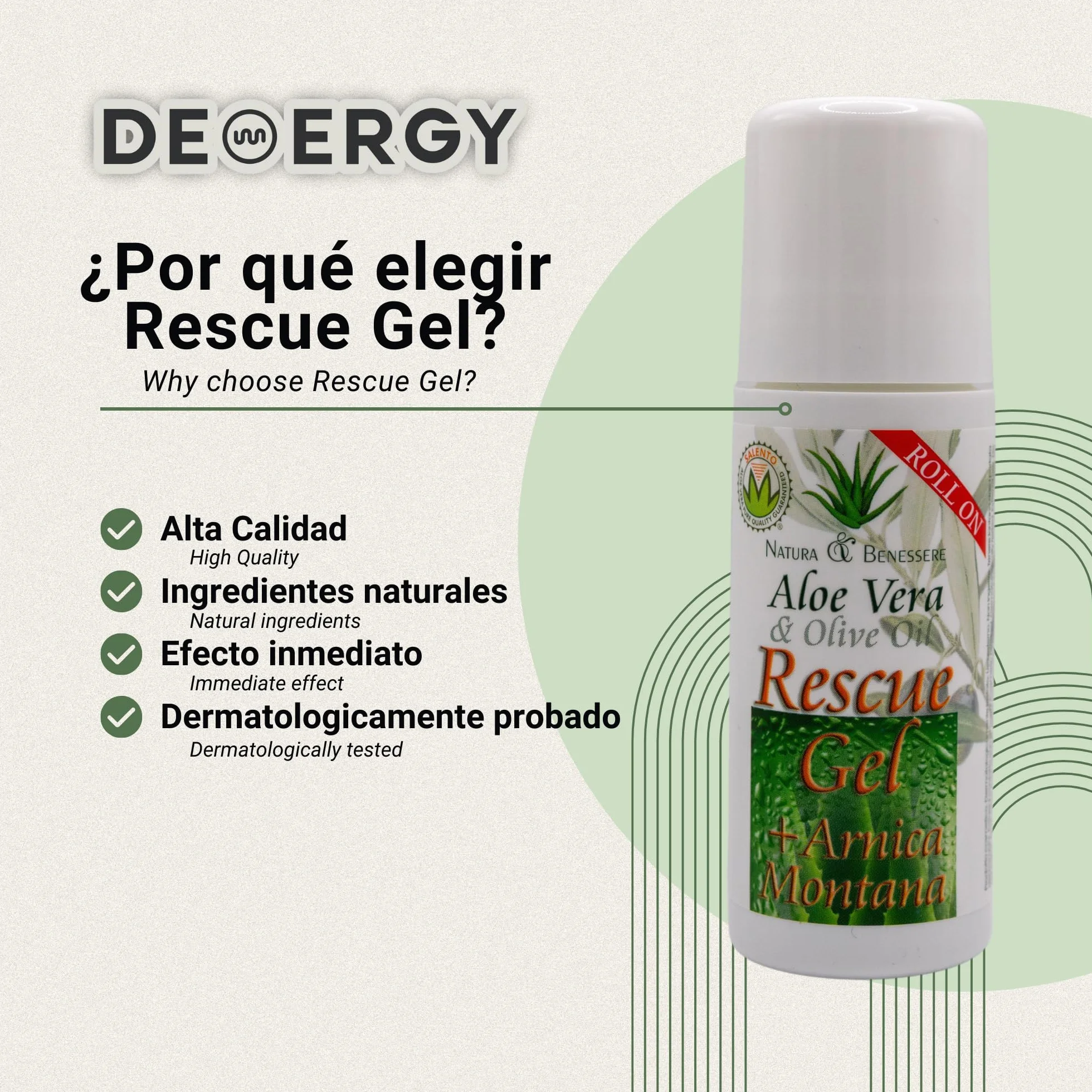 DEMERGY Sin Dolor Rescue Gel Aloe Vera Arnica Roll On 4 Pack Alivio Dolor Articulaciones Músculos Antiinflamatorio