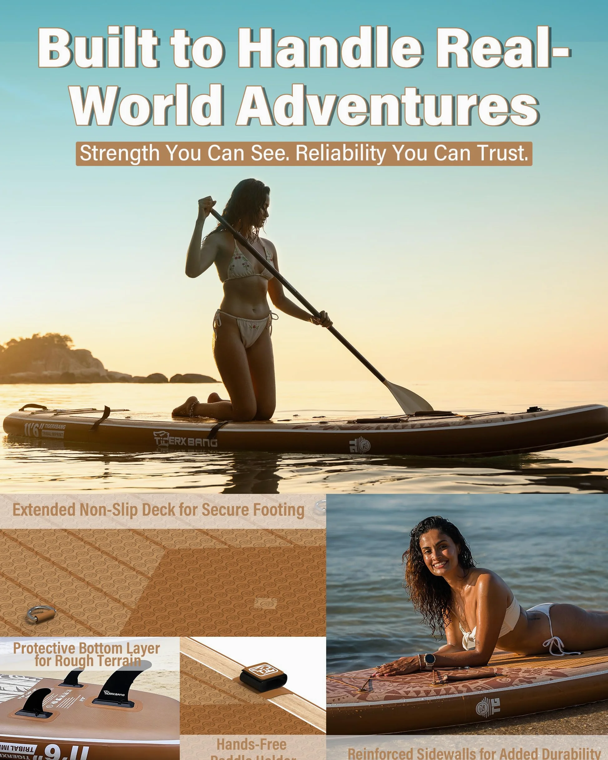 TIGERXBANG Tabla Paddle Surf Hinchable 353 x 89 x 15 cm, Sup Extra Ancha con Gran Estabilidad, Serie Tribal Imprint, para Adultos, Familias y Principiantes, con Accesorios Incluidos