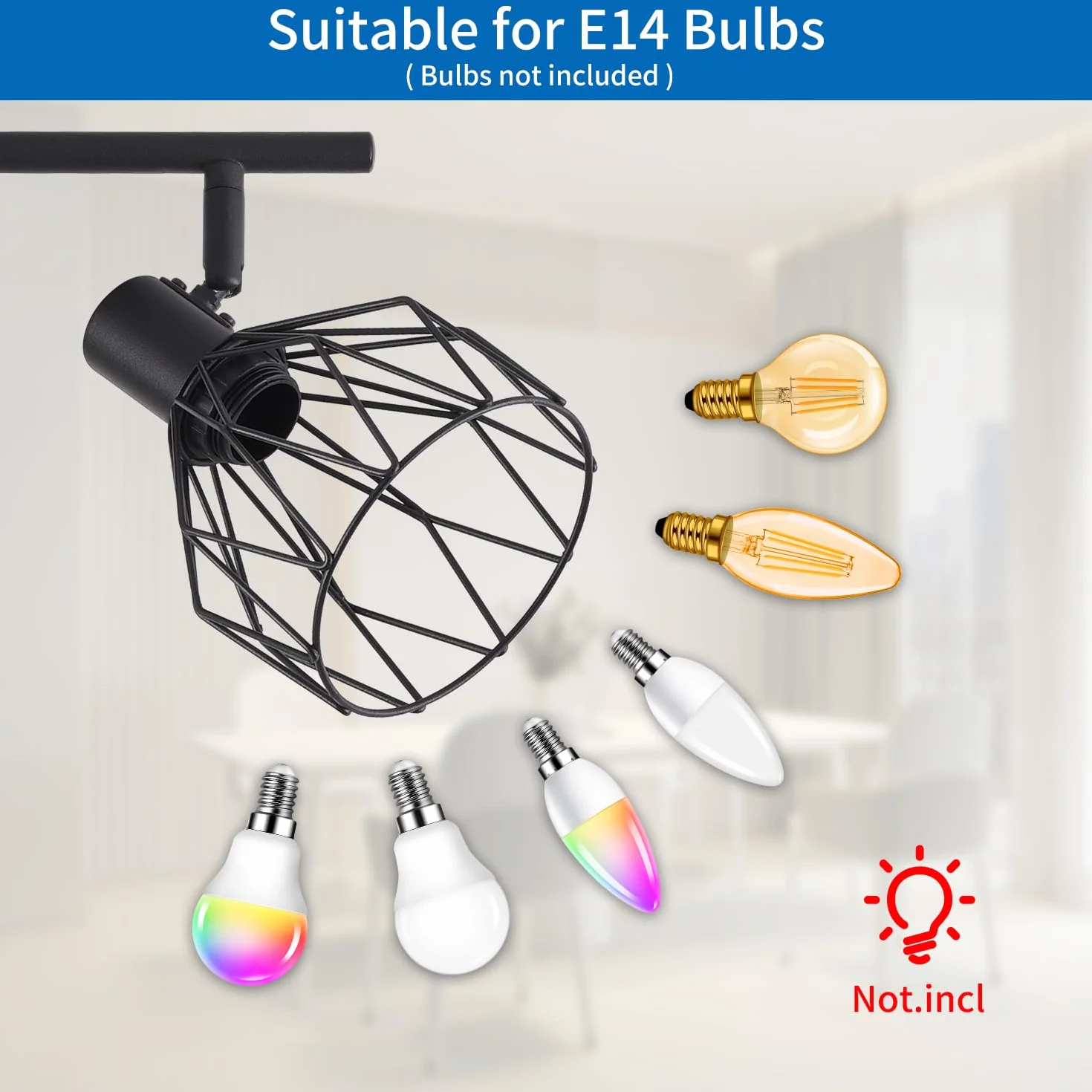 ANWIO Lámpara de Techo LED 6 Bases E14 Giratoria Negra para Interior Dormitorio Pasillo Cocina