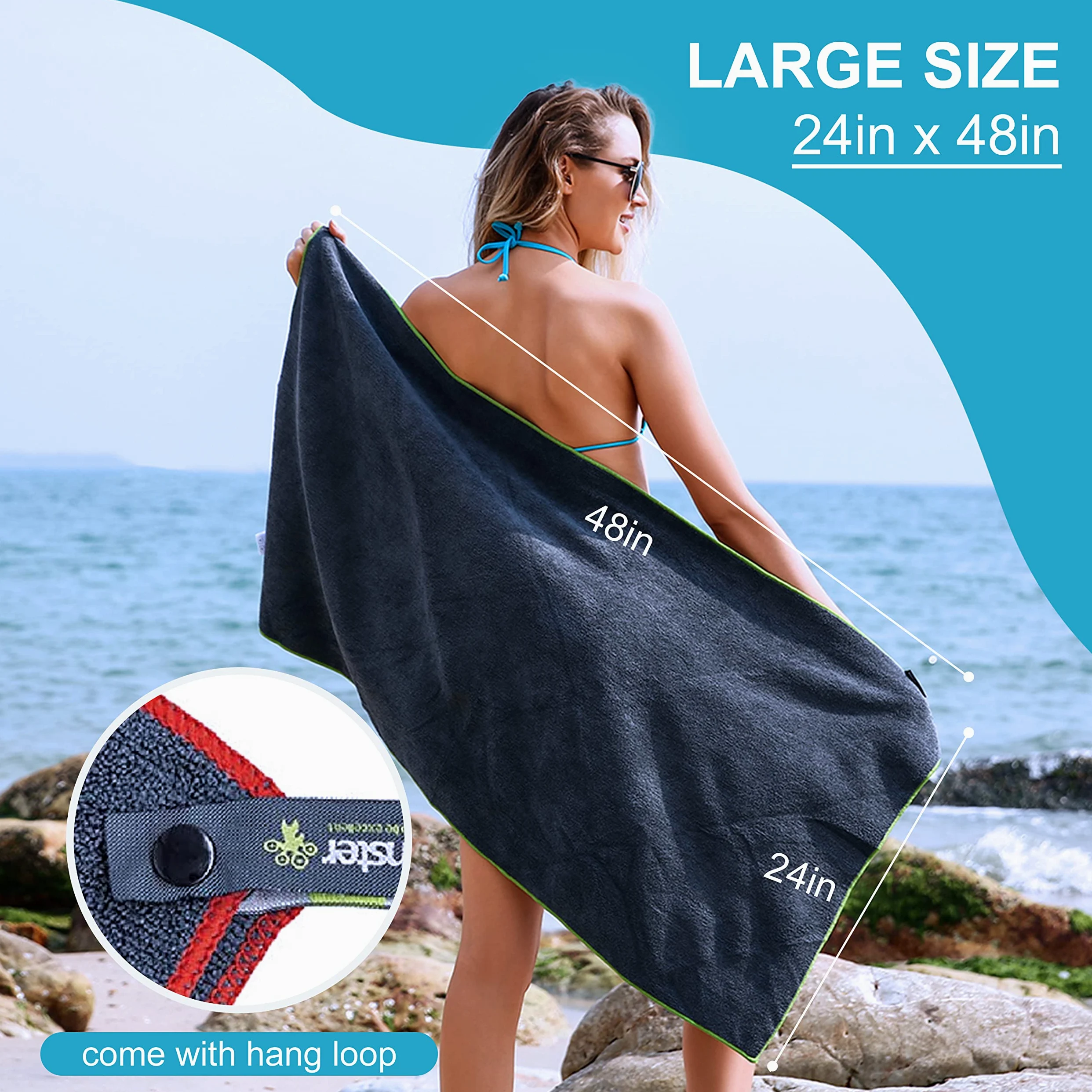 4Monster Paquete de 6 toallas de microfibra para gimnasio con bolsa de accesorios, toalla de viaje de secado rápido, súper ligera, ultra absorbente, toalla para deportes, yoga, natación, senderismo,