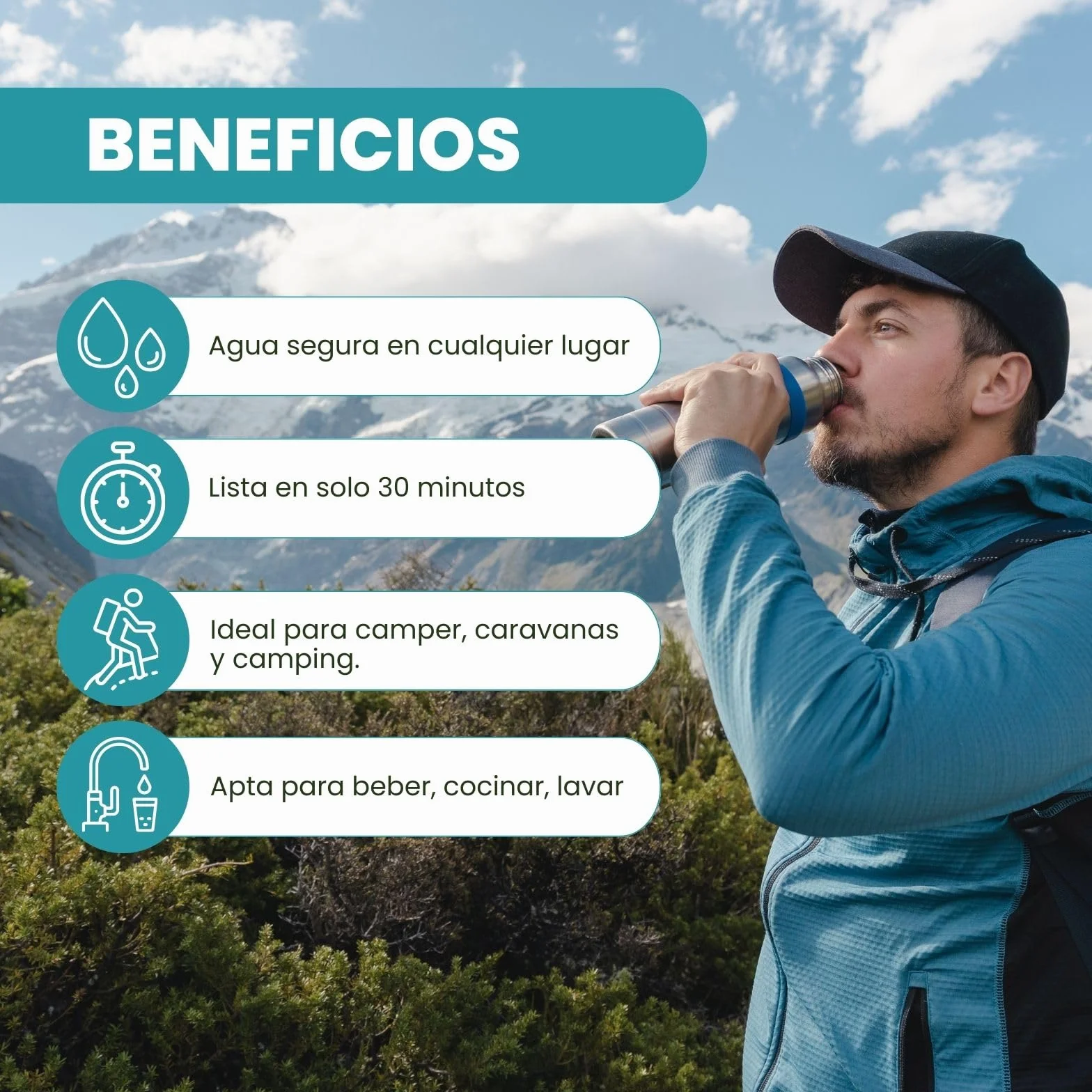 AWAKING Pastillas Potabilizadoras de Agua 48 uds | Tratamiento hasta 9600 Litros | 200L por Pastilla | Ideal para Depósitos, Bidones, Caravanas y Emergencias.