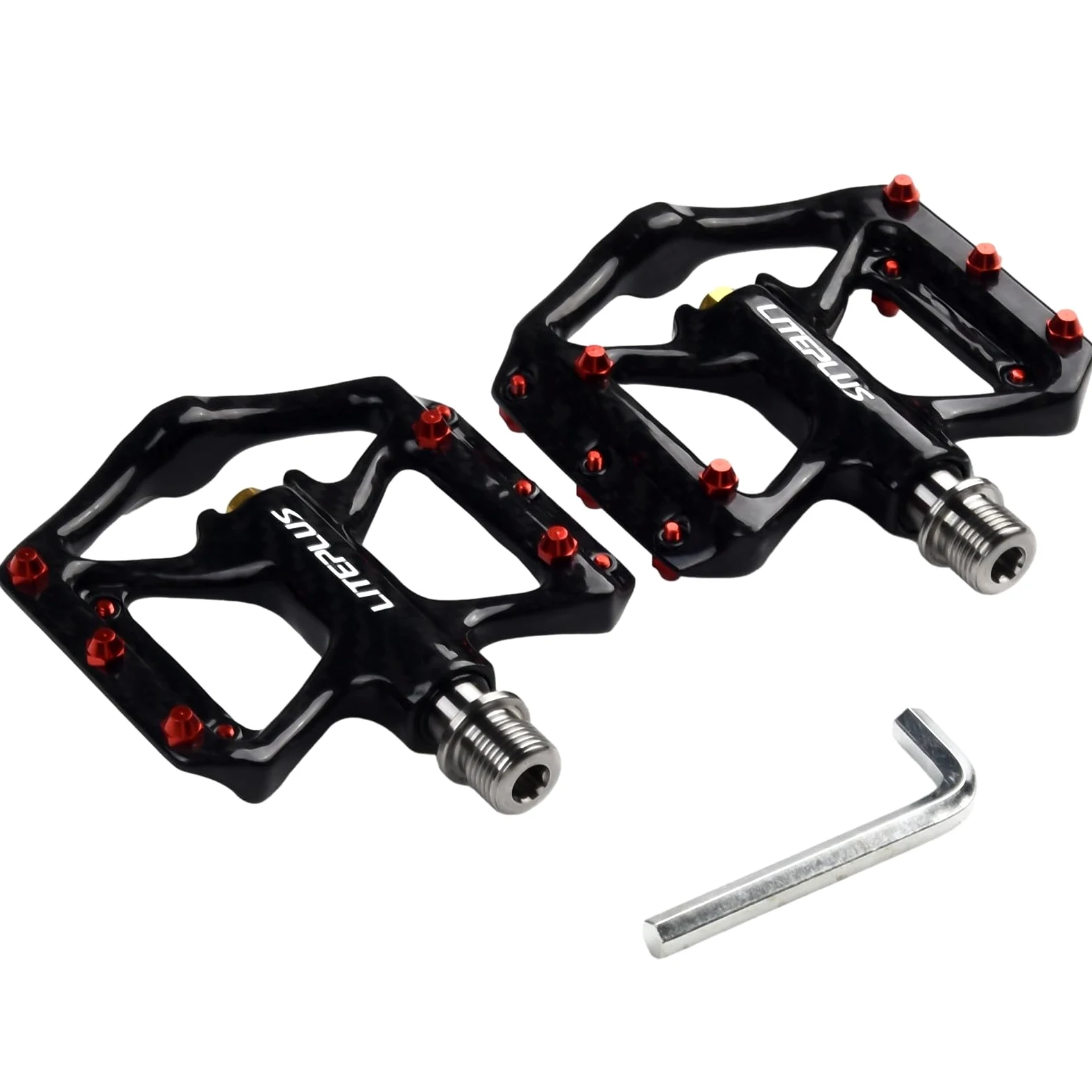 Pedales de bicicleta de carretera de fibra de carbono ultraligeros 180 g, par de rodamientos sellados, plataforma ancha, antideslizante, para MTB y bicicleta plegable, color negro