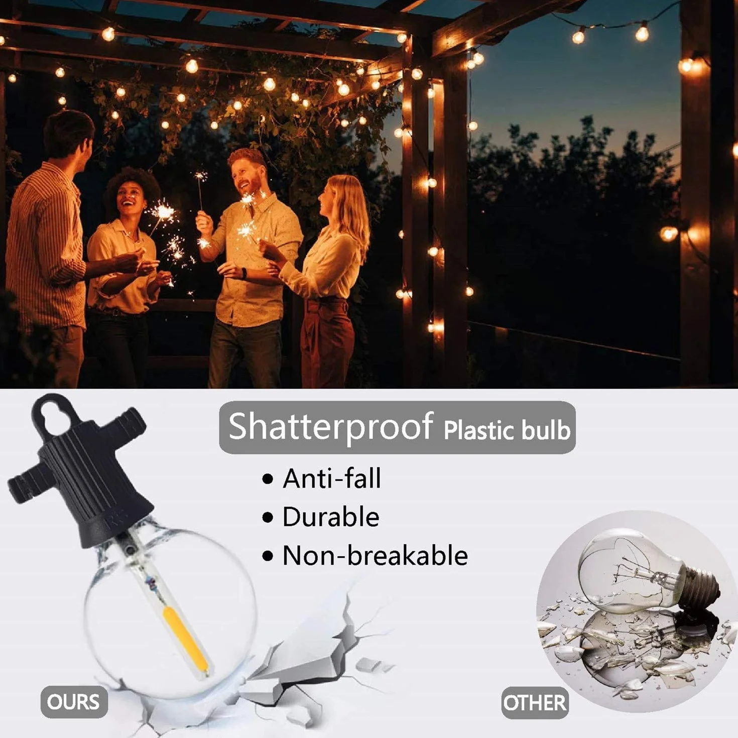 ZOTOYI G40 Cadena de Luces Exterior LED 15 Metros Impermeable IP65 20+2 Bombillas