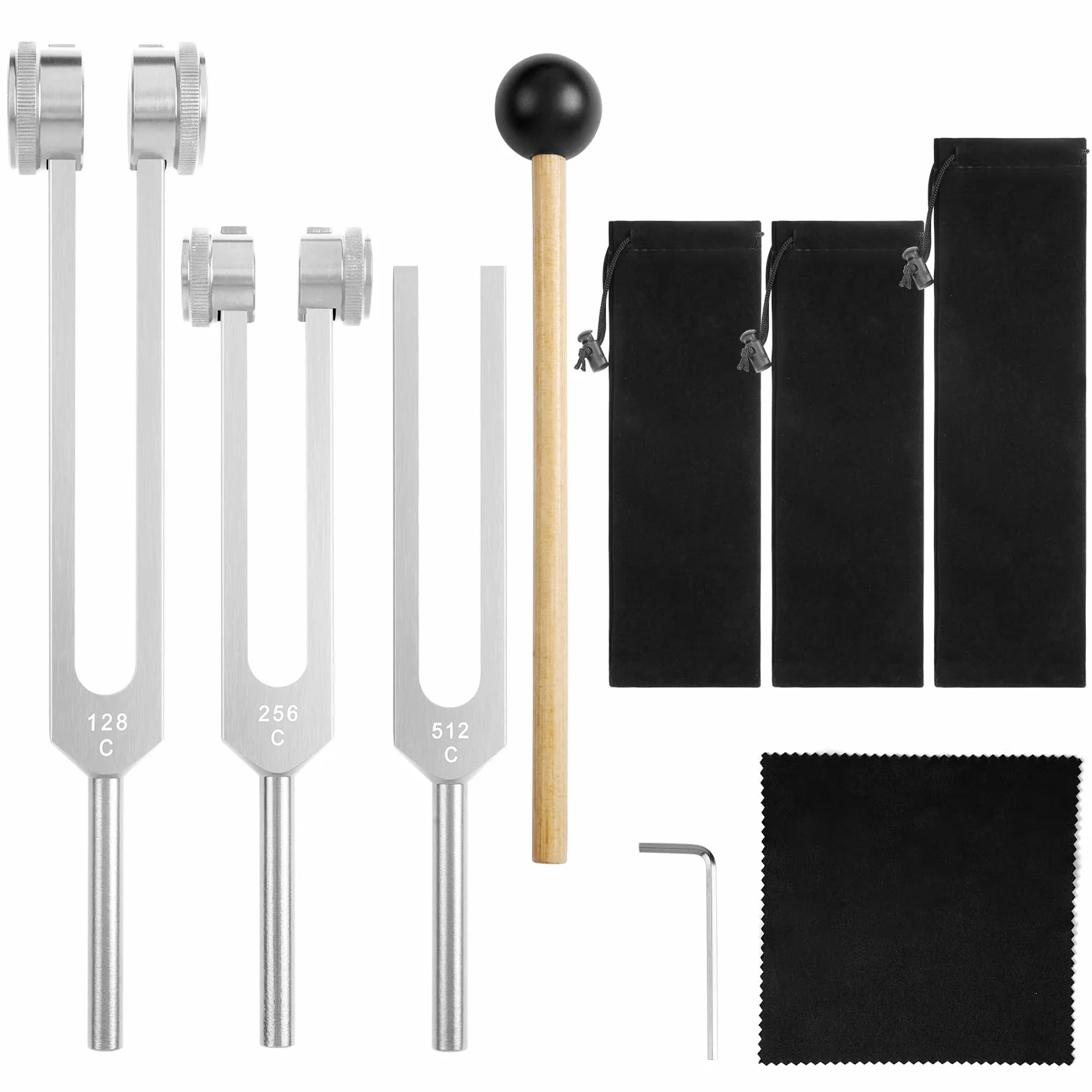 Diapasón Musical de Aleación de Aluminio 128Hz 256Hz 512Hz Set con Peso para Terapia de Sonido