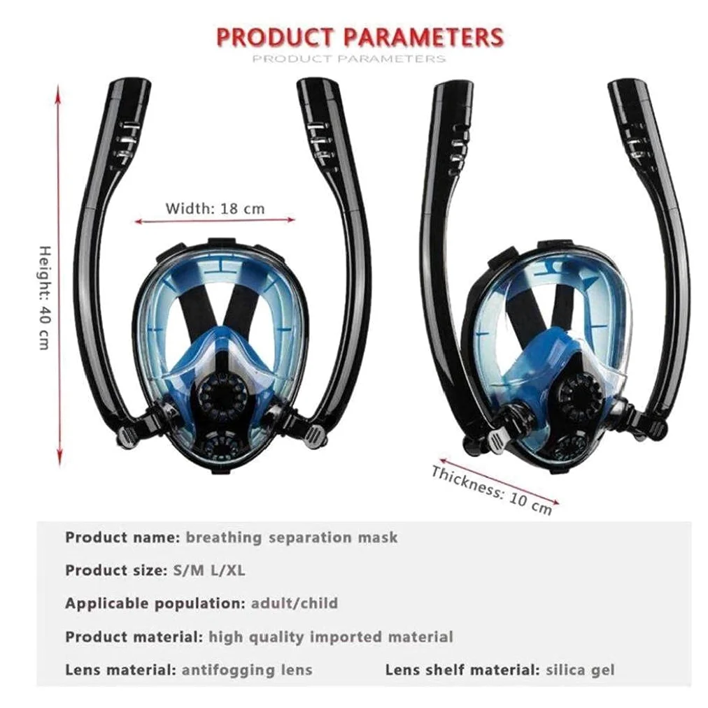 Dual Tubo Snorkel Respiración Snorkel Mascarilla Completa Anti-Fog Anti-Fugas Gafas De Buceo con Montura Doble Flujo De Aire Silicac