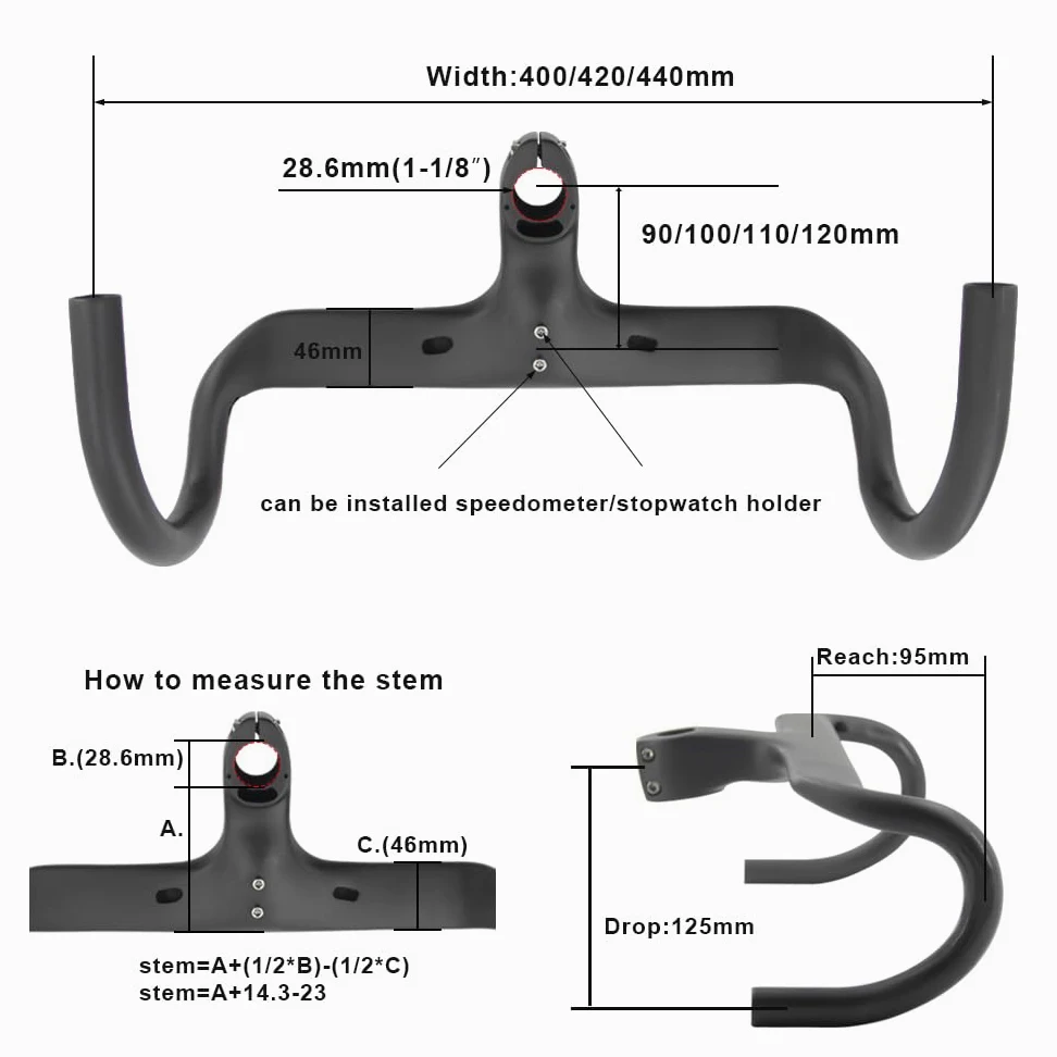 Manillar de carbono con vástago,RXL SL 1-1/8" manillar bicicleta de carretera drop integrado carbono manillar interno enrutamiento UD mate 420 x 90 mm
