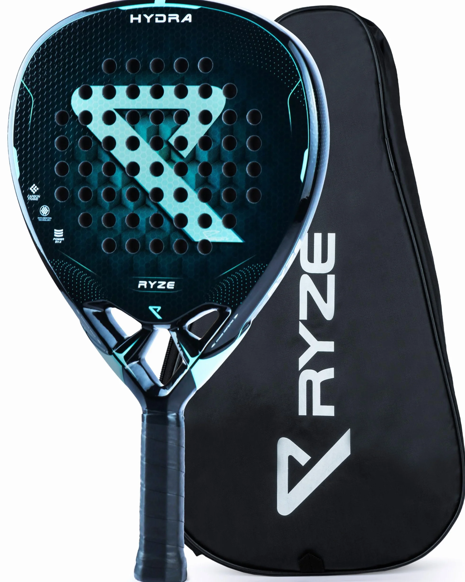RYZE Hydra Pala de Padel 100% Fibra de Carbono - Máxima Potencia y Control - Raqueta de Padel 365g con Espuma EVA-18 Flex - Unisex Pala de Padel para Hombre y Mujer - Padel Raqueta con Funda Incluido