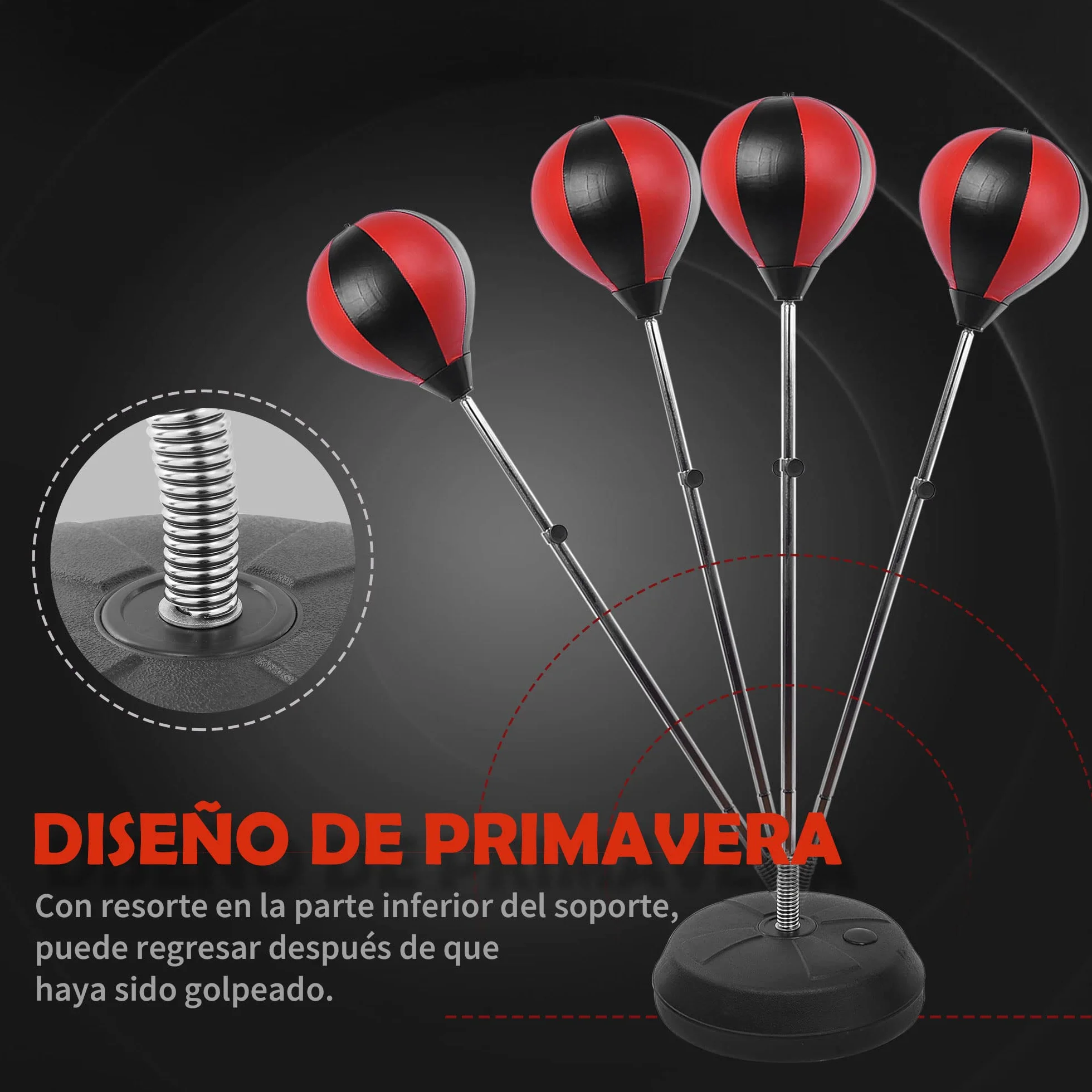 HOMCOM Saco de Boxeo de Pie Punching Ball Altura Ajustable 126-144 cm Base Rellenable Agua Arena Guantes Inflador Rojo Negro