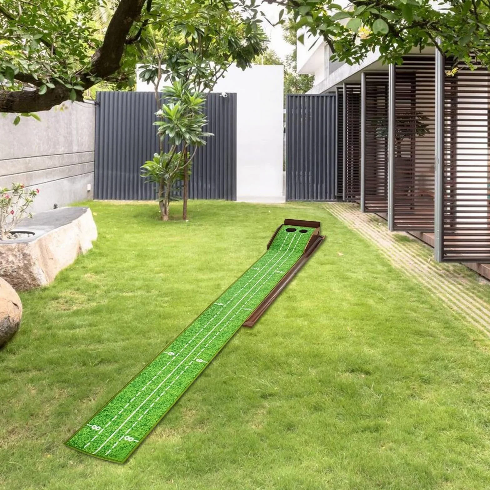 CRESTGOLF Alfombras De Putting para Golf 2,9 x 0,45 m con Pista de Retorno Engrosada y función automática. Ejercicio en Interiores y Exteriores para Principiantes y Aficionados Golf Putting Trainer