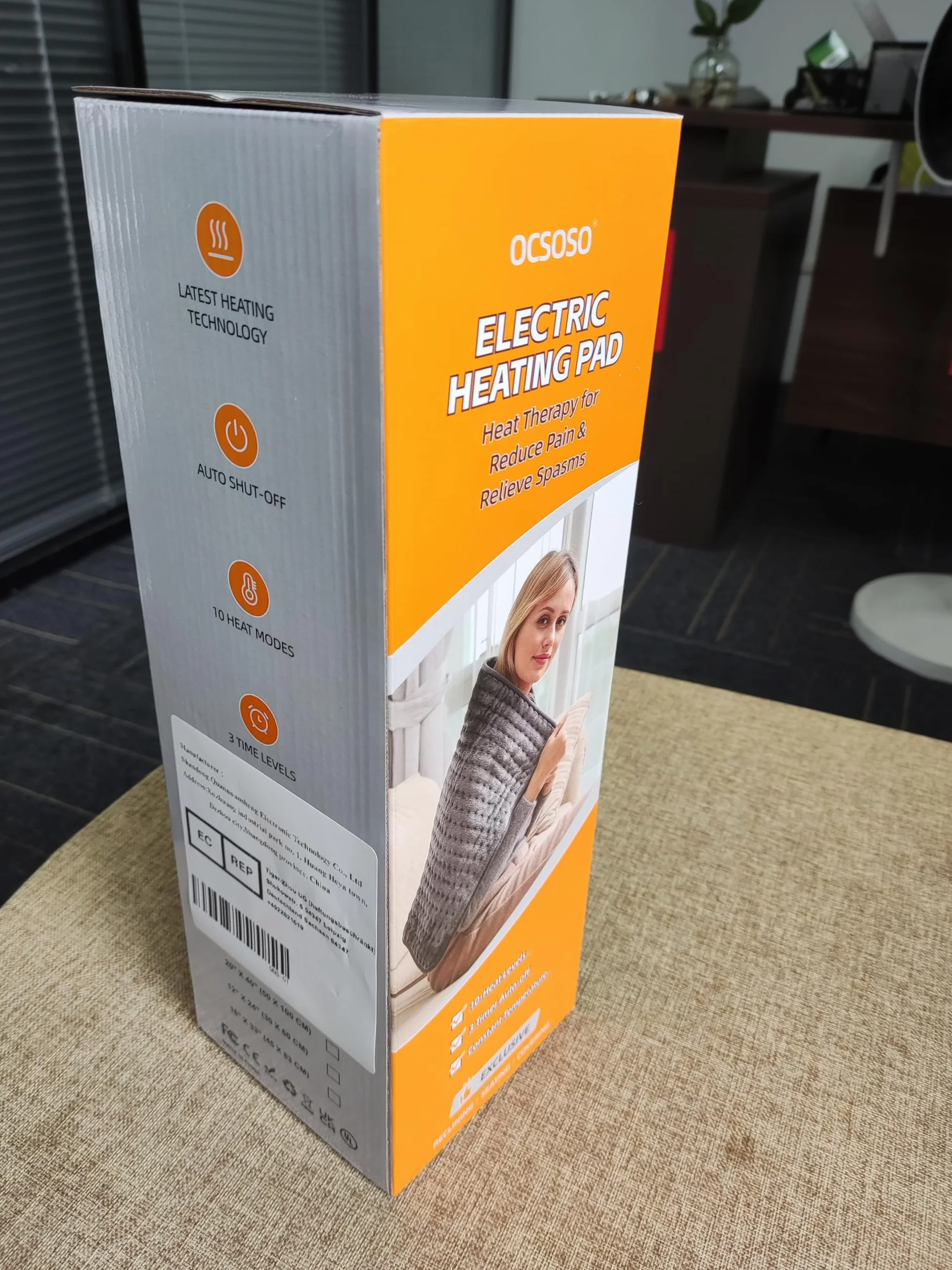 OCSOSO Cojín calefactor 50 x 100 cm apagado automático 10 niveles de calor para aliviar dolor espalda cuello hombros