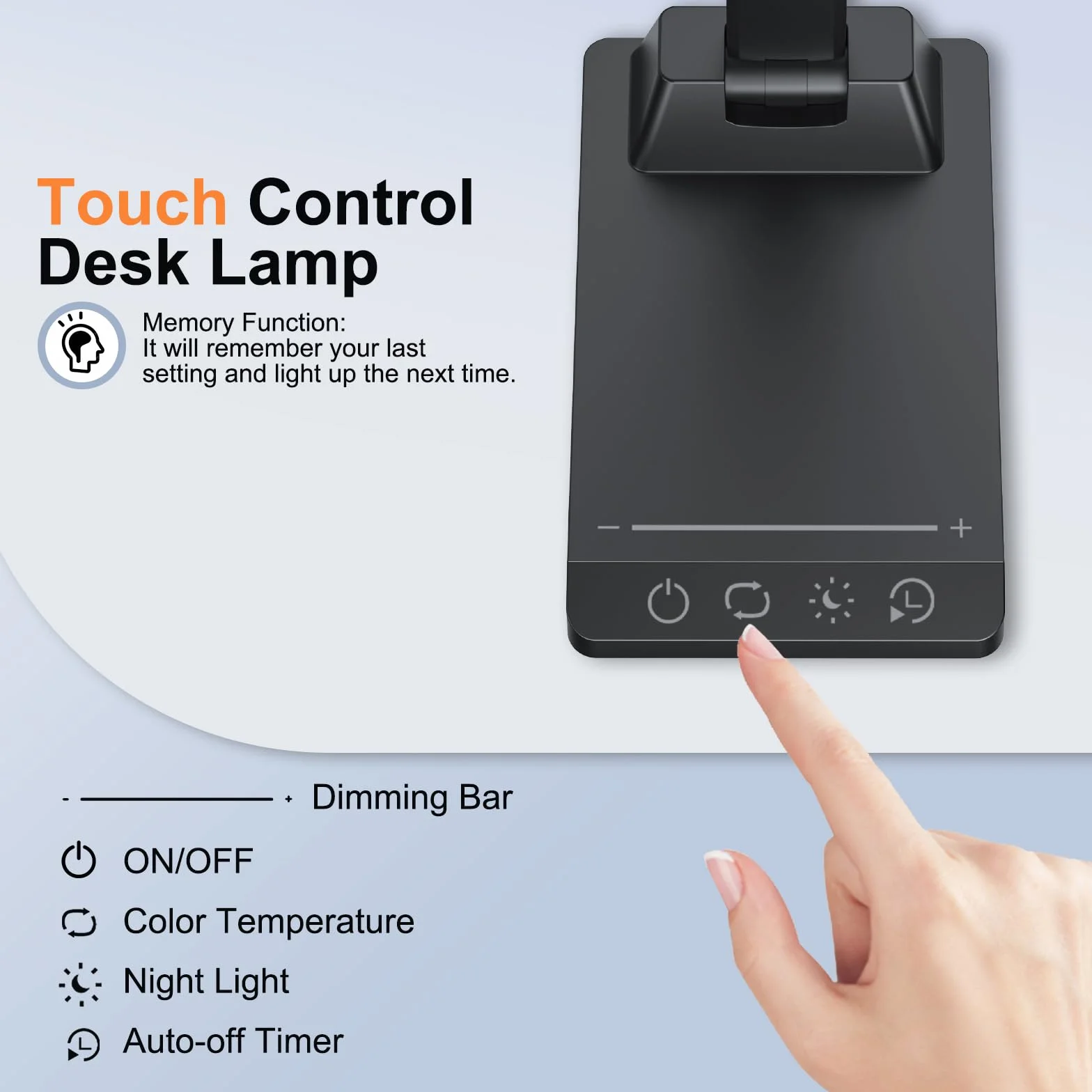 Lámpara Escritorio LED Flexo, 5 Modos, 10 Niveles Brillo, Temporizador 30/60min, Memoria, Negro