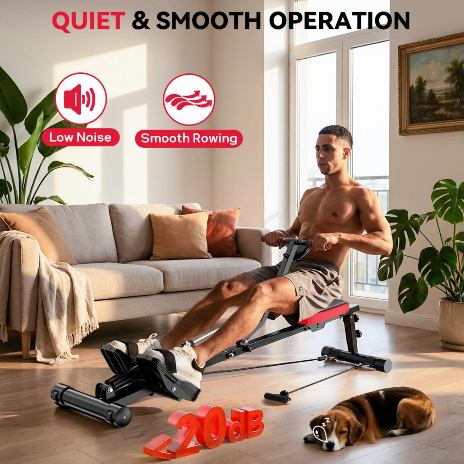 Máquina de remo hidráulica para el hogar, 12 niveles de resistencia, capacidad de carga de 180 kg, entrenamiento de cuerpo completo, máquina de remo
