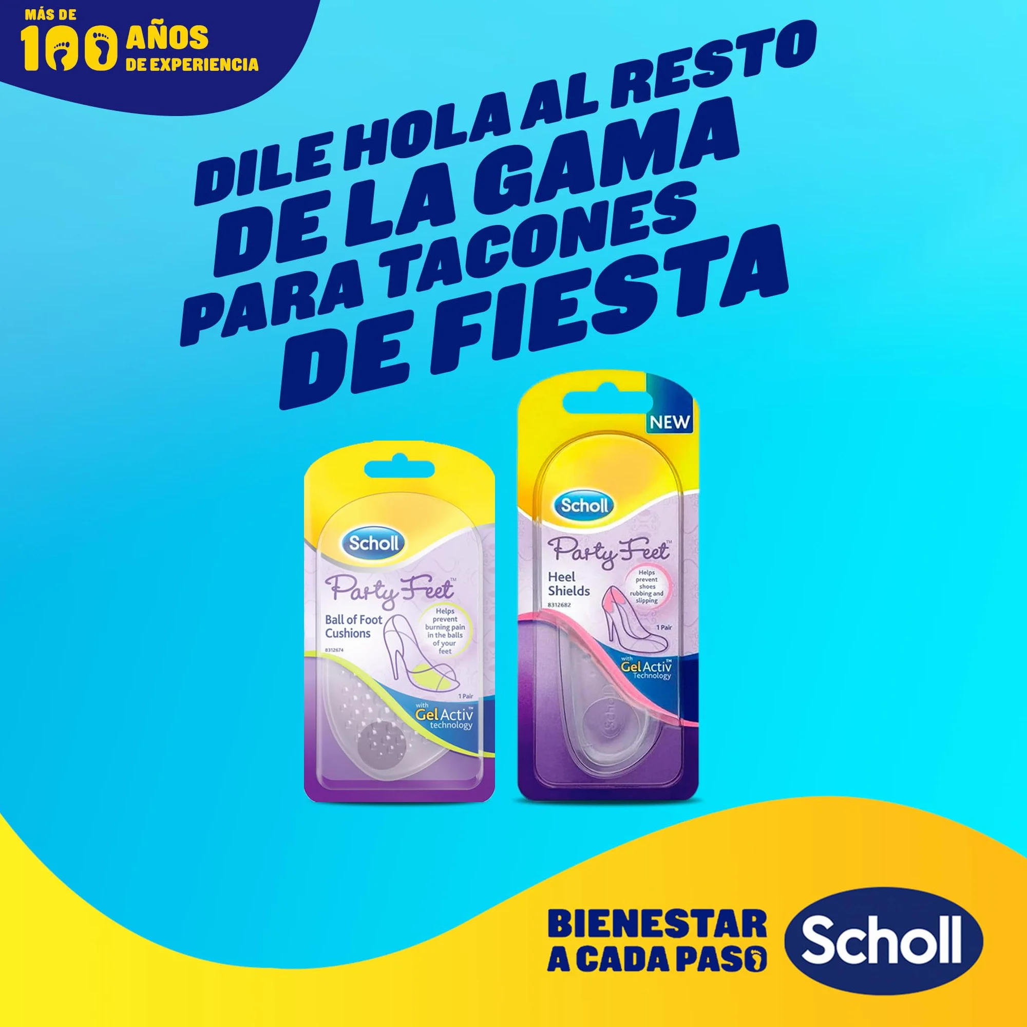 Scholl Party Feet Almohadillas Plantares Gel Activ, Amortiguación Protección Planta Pie, 2 Unidad