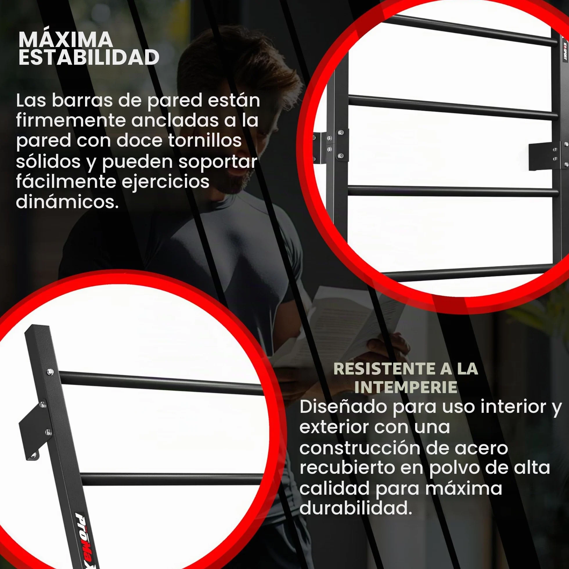 K-Sport Muro de escalada con 8 peldaños para montaje en pared, entrenamiento muscular en casa