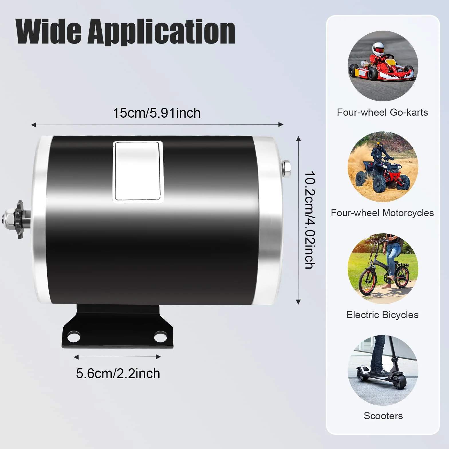 Motor eléctrico DC para bicicleta eléctrica Go-Kart Quad E-Scooter Motor de cepillo negro plata 1000W 36V 3000RPM