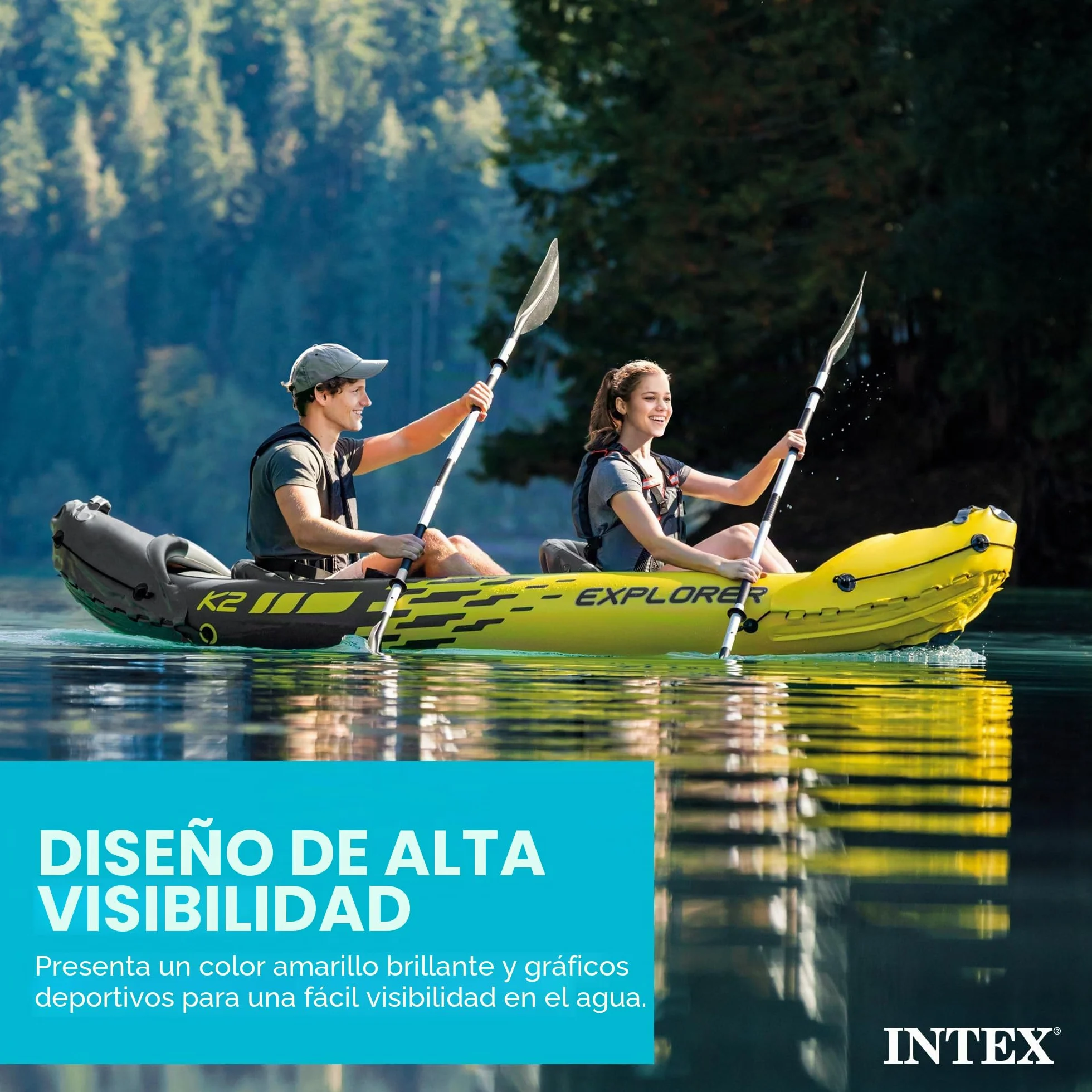 Intex Explorer K2 Kayak 2-Osobowy Nadmuchiwany Kajak z Aluminiowymi Wiosłami i Wysokowydajną Pompą