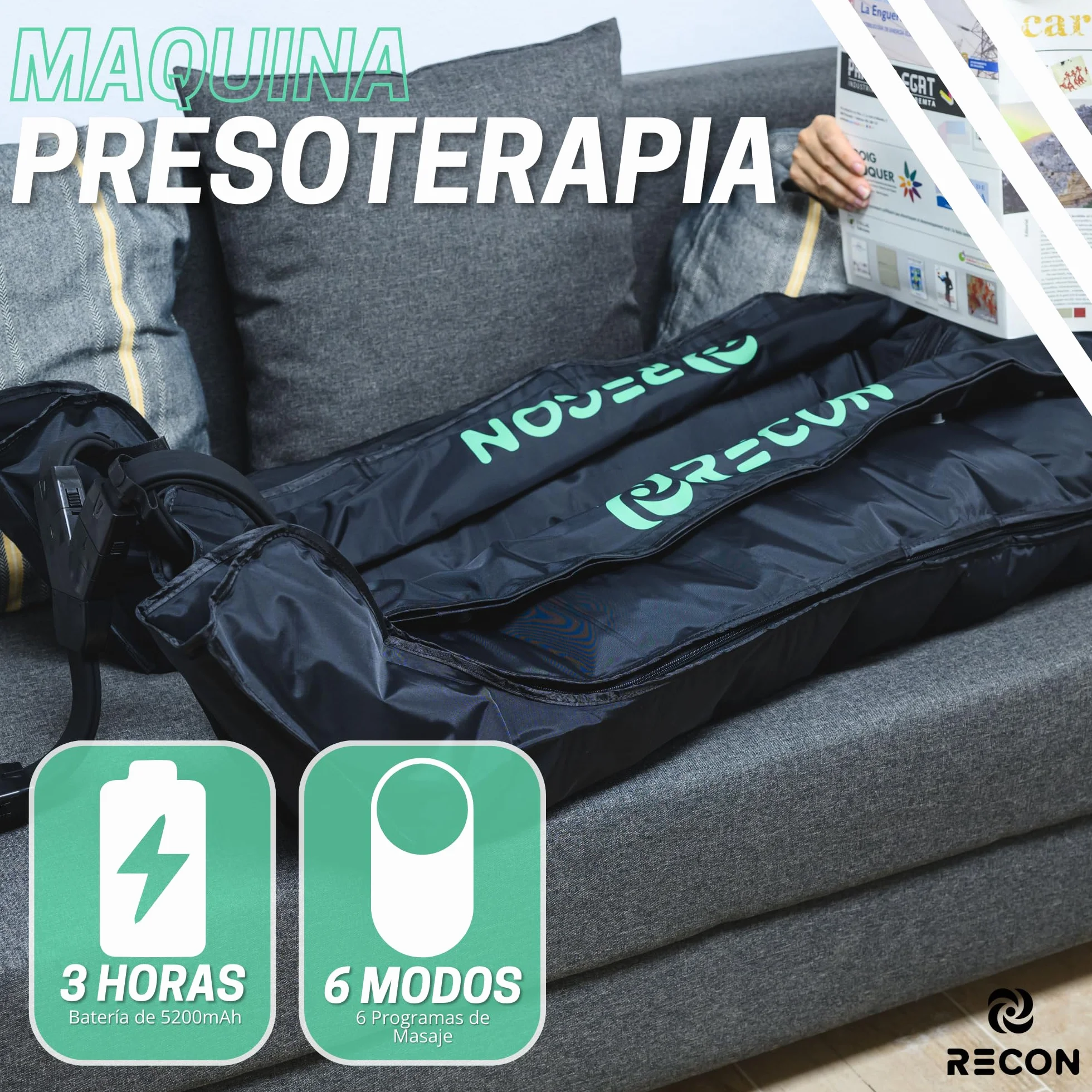 Pantalón de Presoterapia Masajeador Recon 8 Cámaras 6 Modos Batería