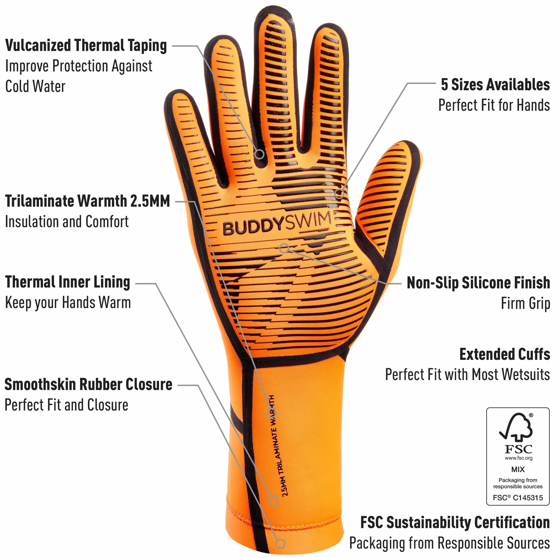 Guantes Neopreno 2.5 mm para Natación en Aguas Abiertas. Guantes Neopreno para Las Manos Aislante del Frío, para Buceo, Submarinismo, Snorkel, Surf, Pesca Submarina y Trabajos en el Agua
