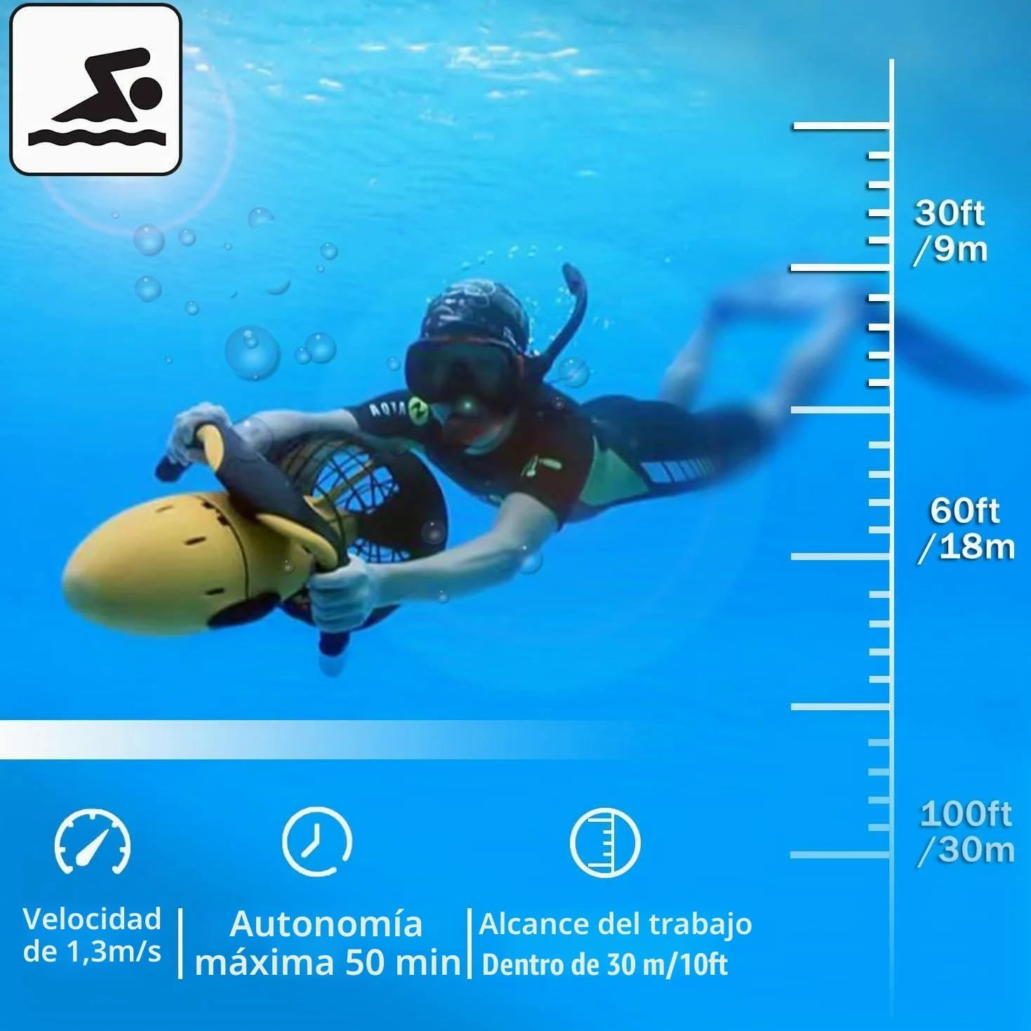 Sea Scooter para Adultos: Explorador Submarino con hélice de Doble Velocidad para Lagos, océanos, Buceo en Piscinas, Aventuras en el mar, batería de Larga duración