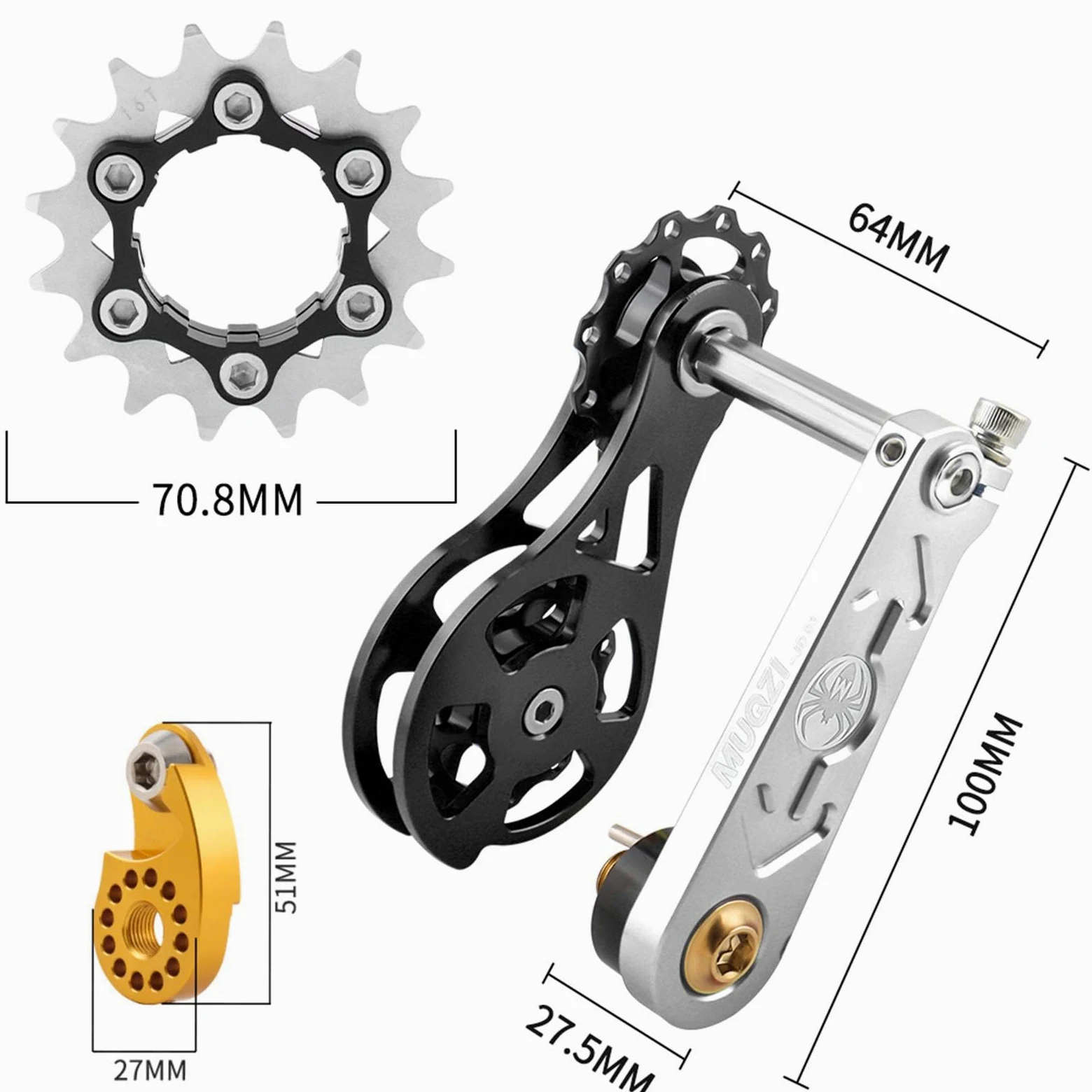 Milageto 13 Piezas Kit Conversor Bicicleta Piñón Único Tensor Cadena Convertidor Juego Espaciadores Aluminio Robusto Fácil Instalación Adecuado para Ciclismo E