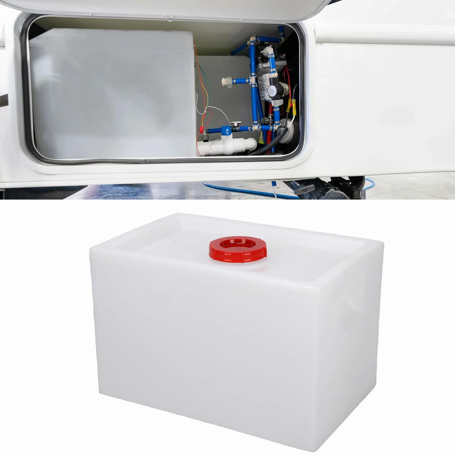Acouto Tanque de Agua Dulce para Vehículos Recreativos de 14 Galones, 21,46 X 13,78 X 13,78 Pulgadas, LLDPE de Grado Alimenticio, Tanque de Retención de Agua de una Pieza sin Costuras