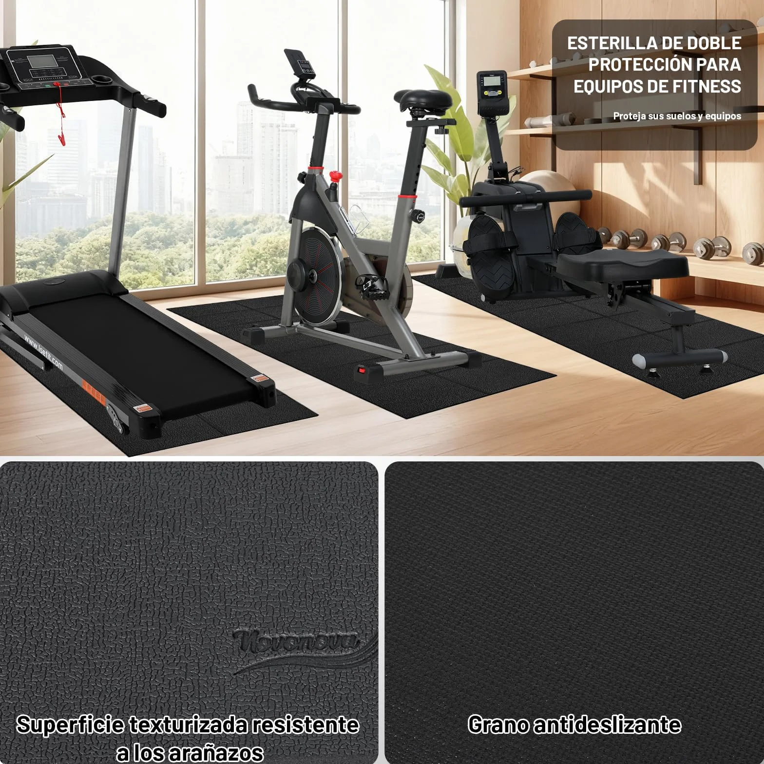 Esterilla de protección para Equipo de Ejercicio, Estera Fitness plegable 200*90cm, Suelo para gimnasio en casa 6mm para bicicletas estáticas, cinta de correr, Resistente Alfombrilla Protect