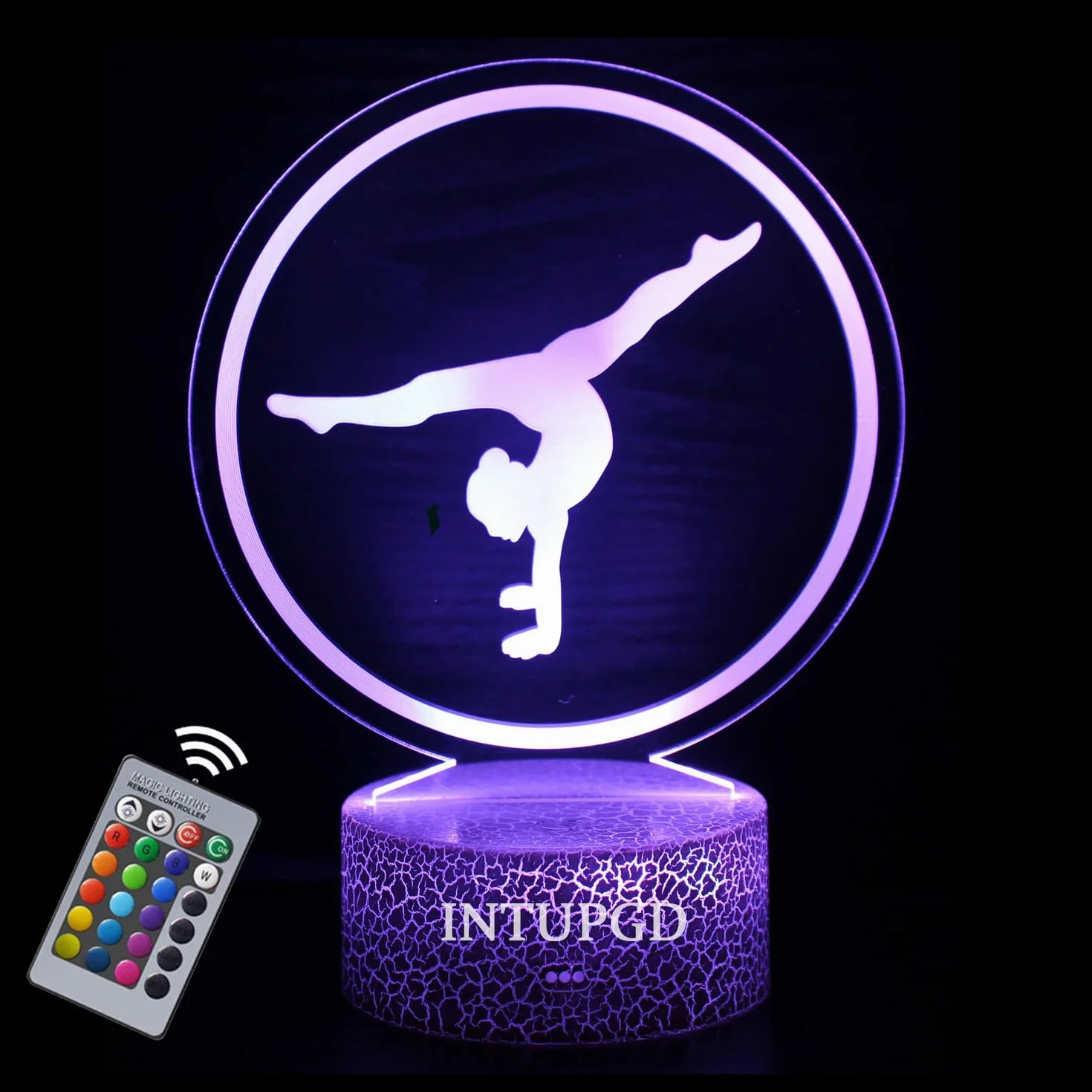 Lámpara LED 3D Gimnasia 16 Colores Control Remoto Luz de Noche