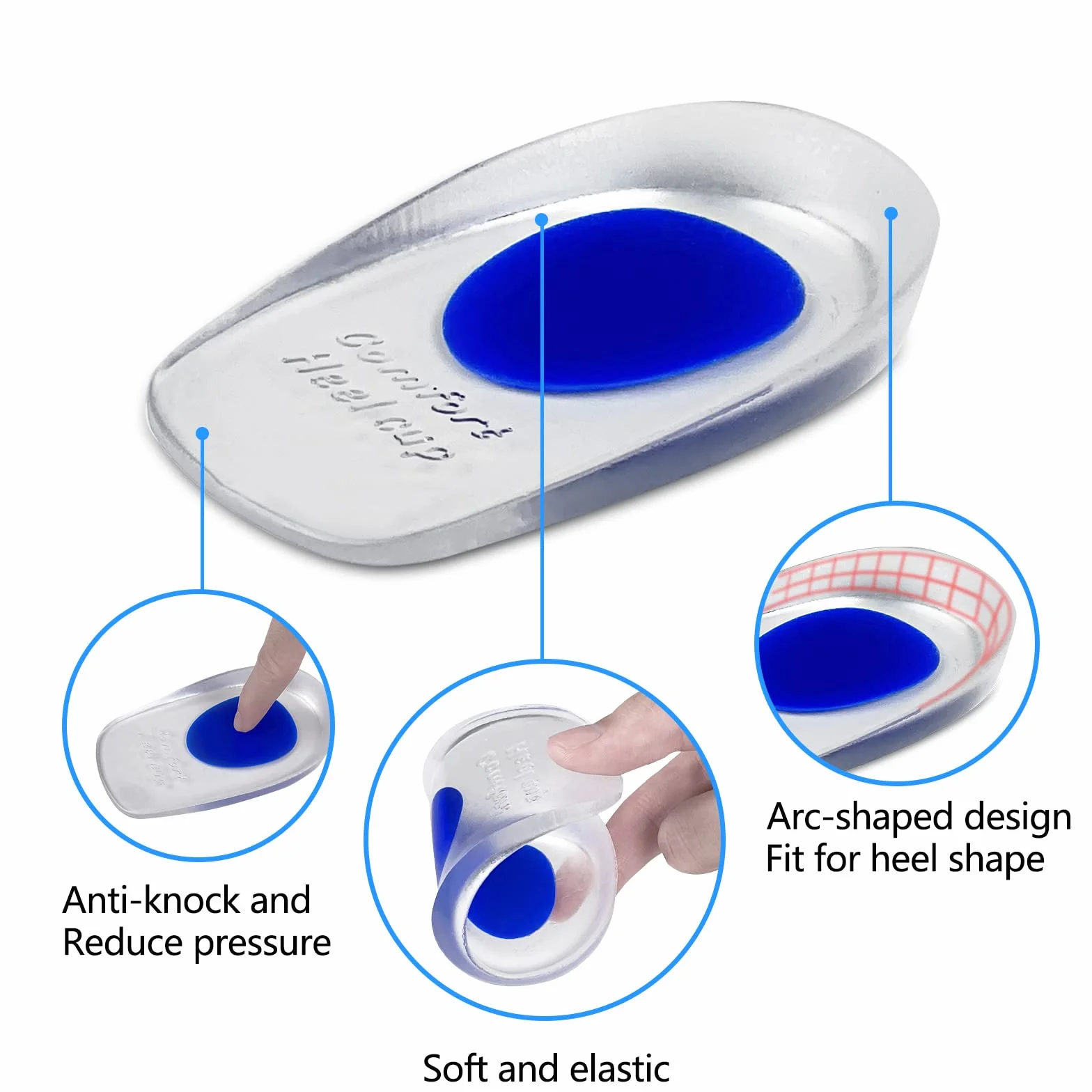 Taloneras Silicona Azul Aliviar Dolor Suave Almohadillas Gel Para Talones Reducir Golpes Plantillas Talon Fascitis Plantar Espolon Calcaneo Tendinitis (L)