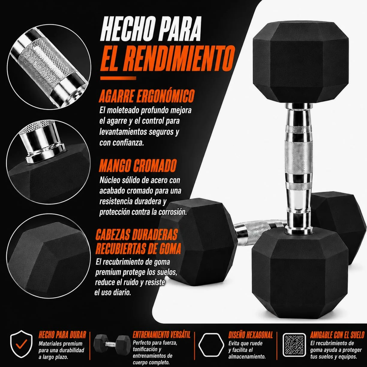 Mancuernas Hexagonales – Set de pesas y mancuernas de hierro fundido con recubrimiento de goma, para mujer y hombre, musculación fitness gimnasio en casa, 1/2/3/4/5/6/8/10 kg (par) y 12.5/15/20 kg