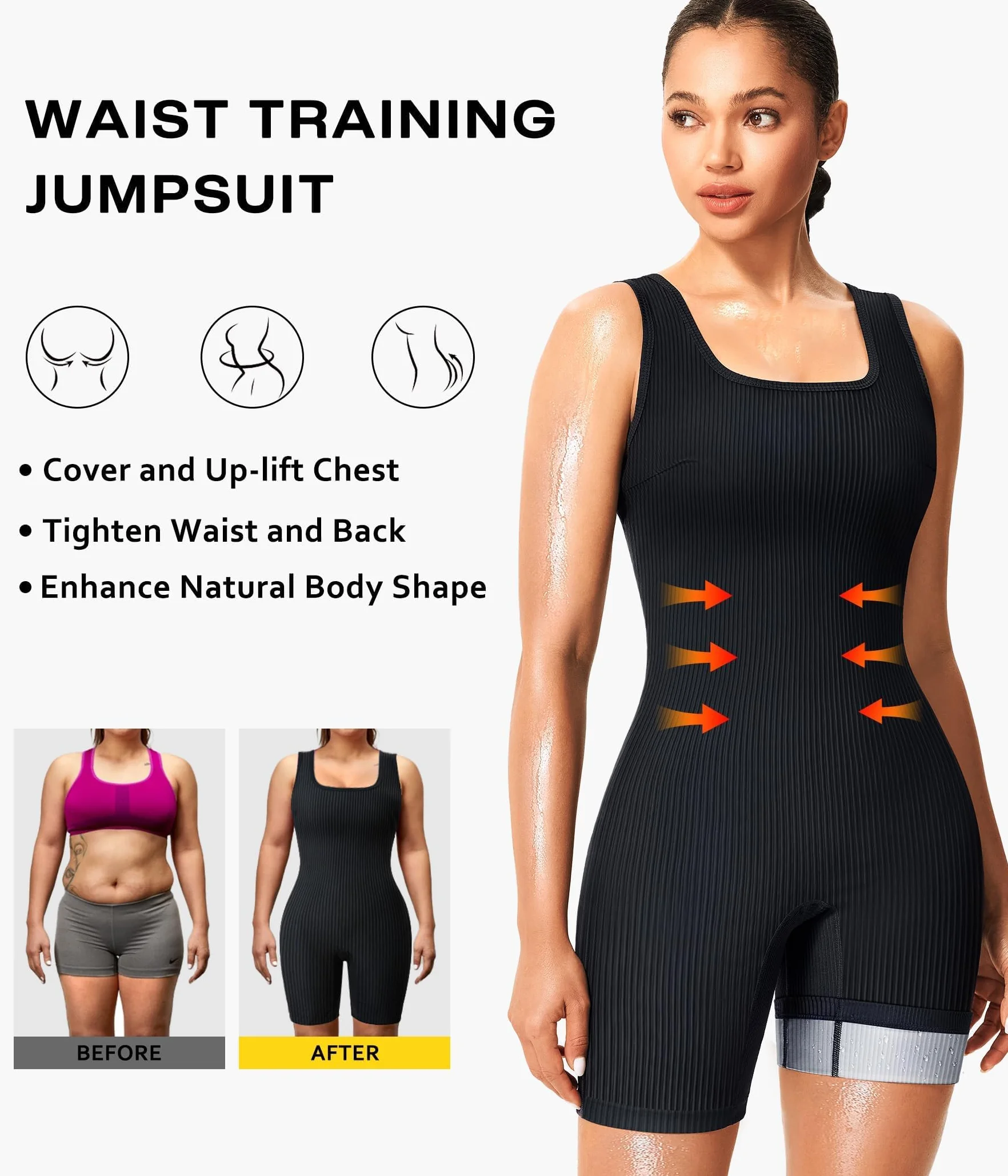 Gotoly Traje Sauna Mujer Adelgazante Faja Reductora Compresion Sudoración de Sauna Completo Shapewear para Deporte, Yoga, Fitness
