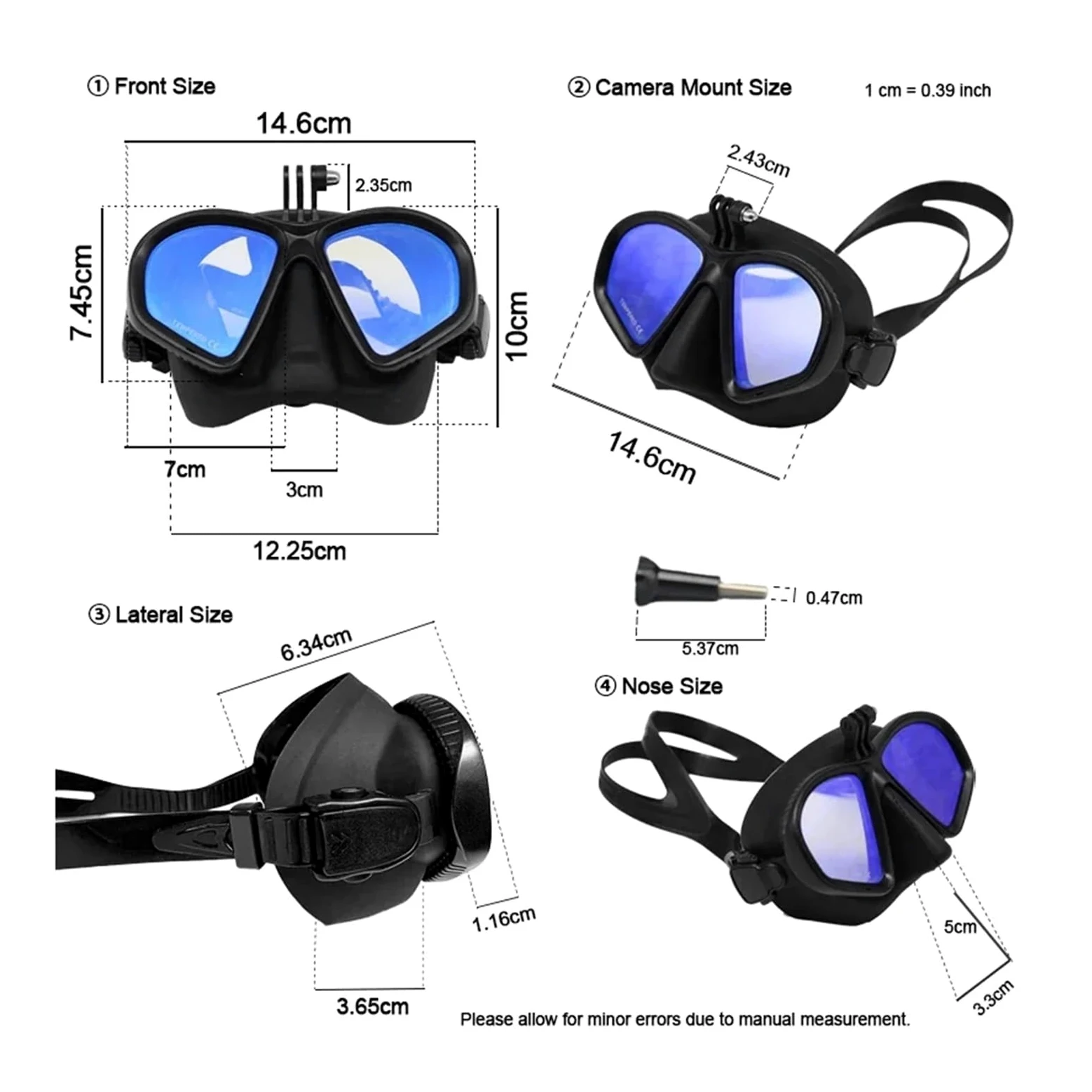 Máscara de buceo profesionalVidrio templado Correa ajustable de calidad alimentaria Lentes graduadas con montura de cámara opcional gafas de natación