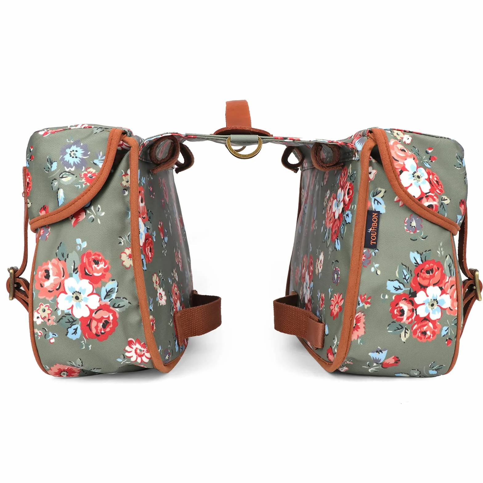 TOURBON - Bolsa de Lona Impermeable para Bicicleta, Doble alforja, para Almacenamiento de Equipaje (patrón de Flores)