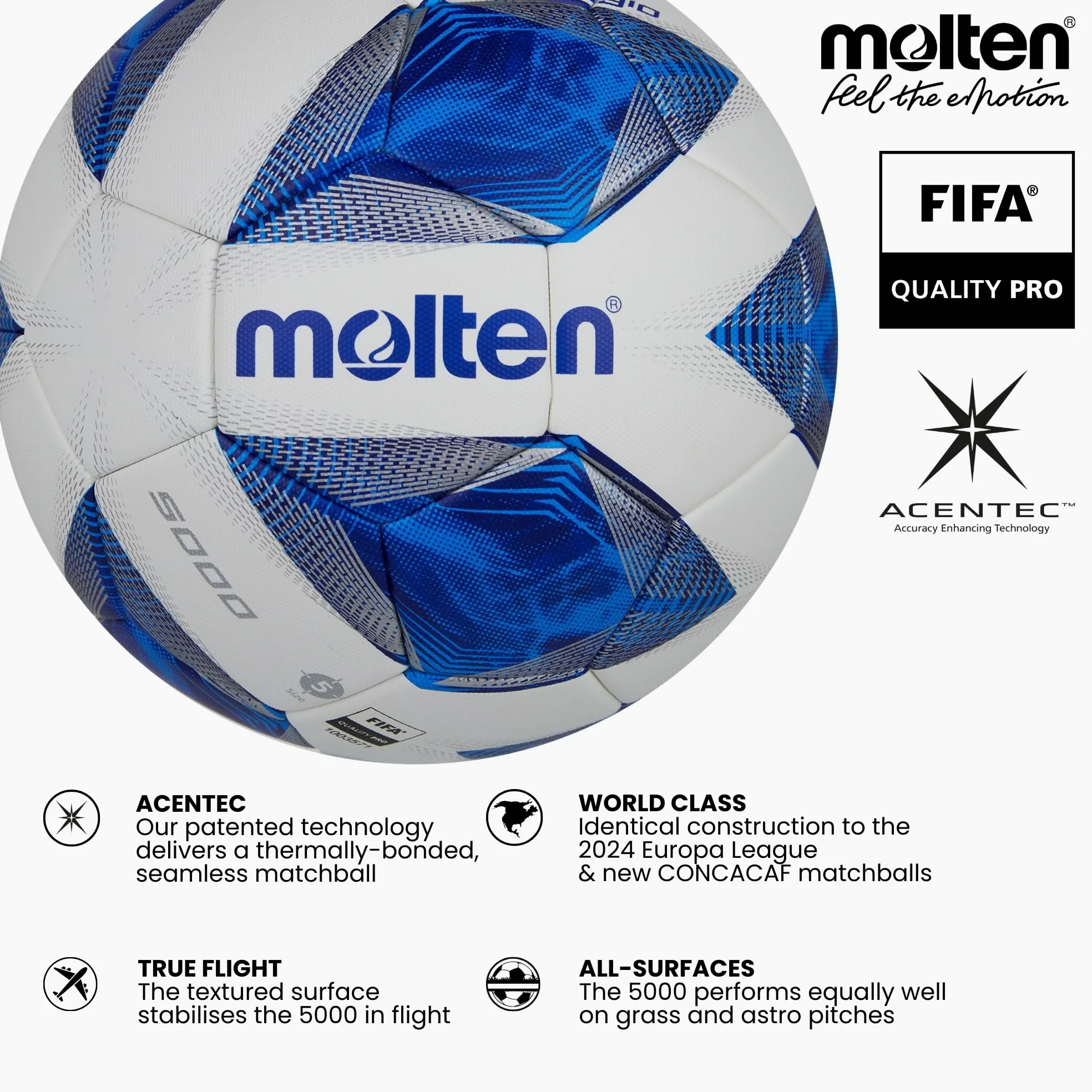 Molten UEFA Europa League 2022/23 Réplica Oficial 5000 - Balón de fútbol, Color Blanco y Naranja