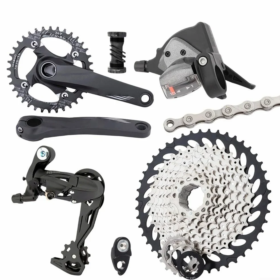 Honseadek Grupo de bicicleta de montaña de 10 velocidades con bielas huecas 32T/34T/36T y 50T Cassette Kit de transmisión de aleación de aluminio, para actualización de ciclismo MTB