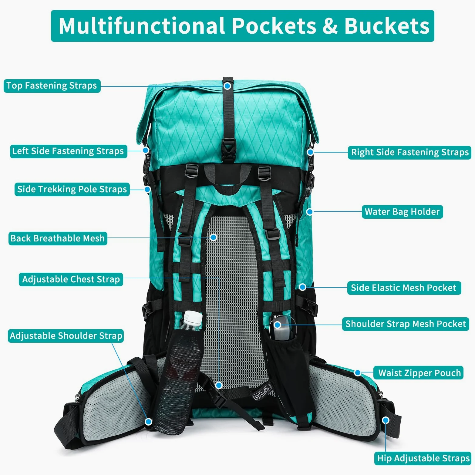 Mochila de senderismo, X-PAC mejorada ligera, de gran capacidad, bolsa de senderismo apta para escalada de montaña, camping
