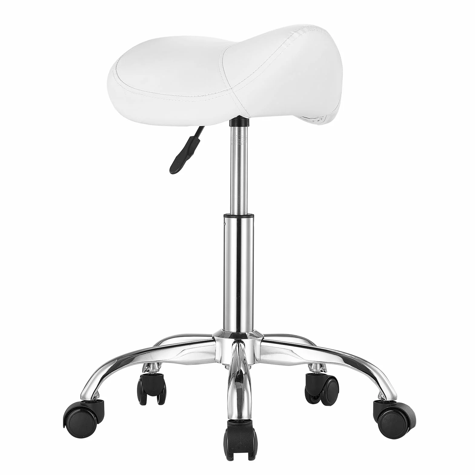 VEVOR Taburete Giratorio de Altura Ajustable 55-71 cm, Carga 204 kg, Silla de Montar Ergonómica Cuero PU, Blanco