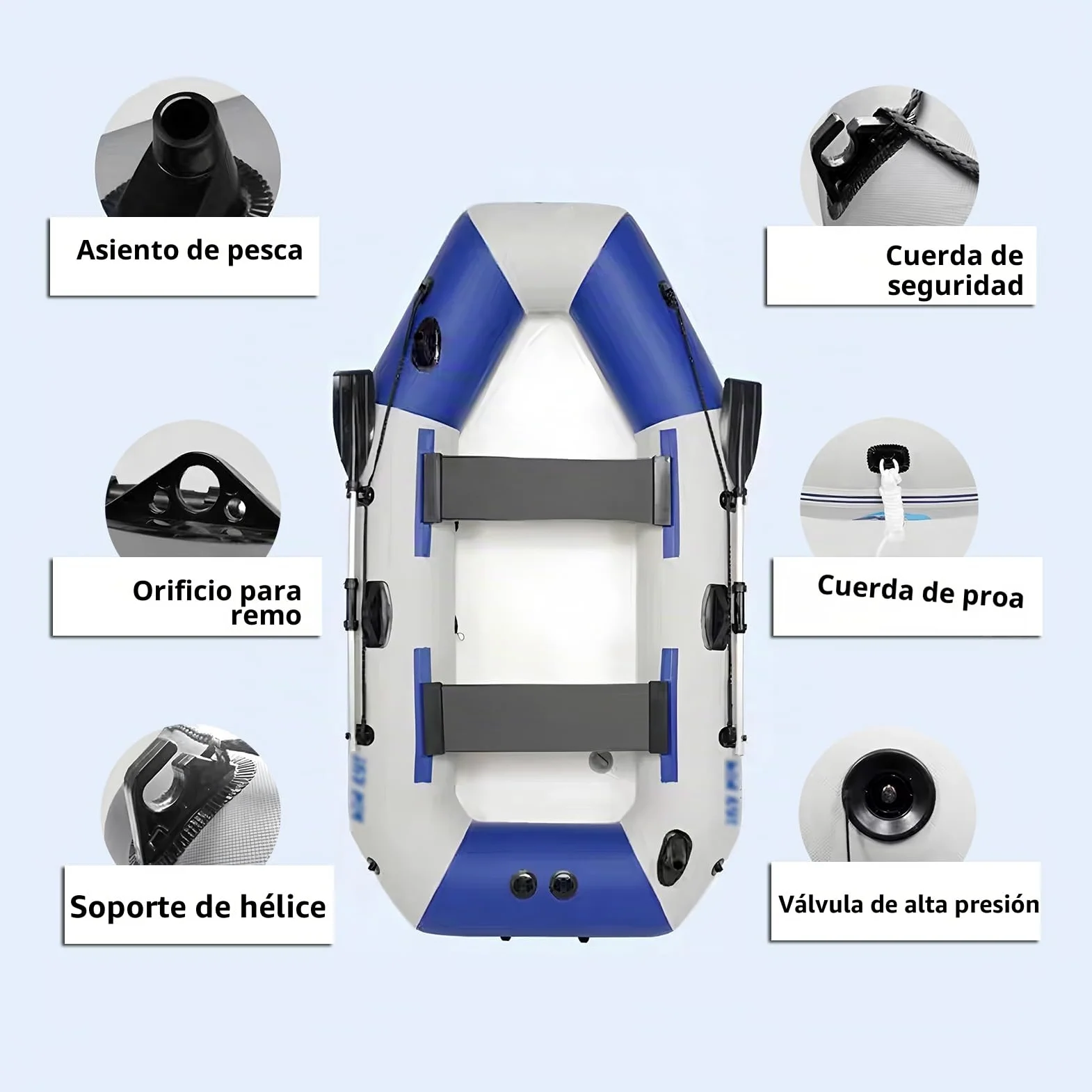 Kayak Barca Hinchable 2-3 Plazas – Lancha Inflable con Motor Y Remos, Ideal para Pesca, Camping Y Aventuras En El Agua