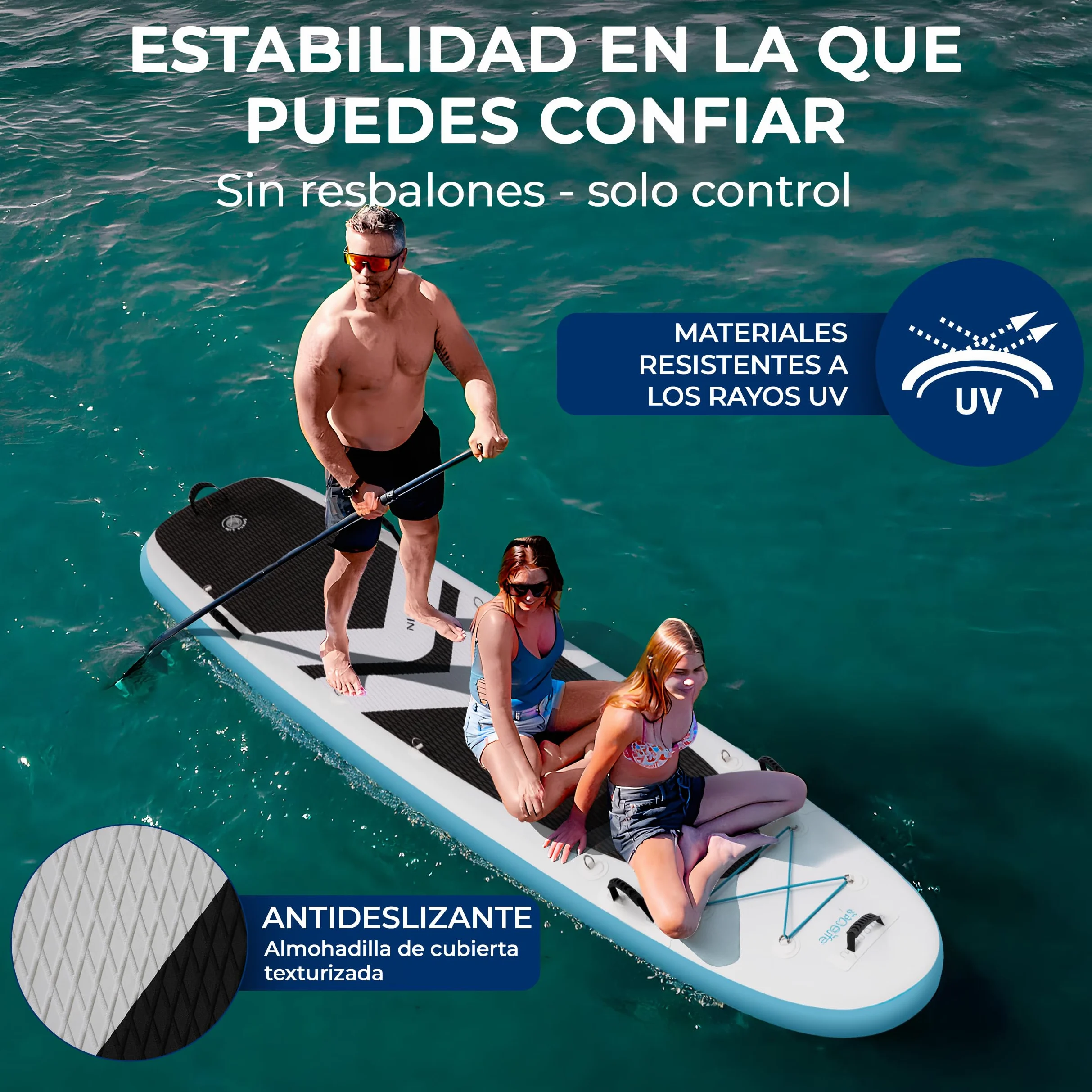 SereneLife Tabla de Paddle Surf Inflable XL, 371 cm, con Almohadilla EVA Antideslizante, Estable, 86 cm de Ancho, Accesorios Premium, Capacidad de 200 kg para 2 Adultos y 1 Niño