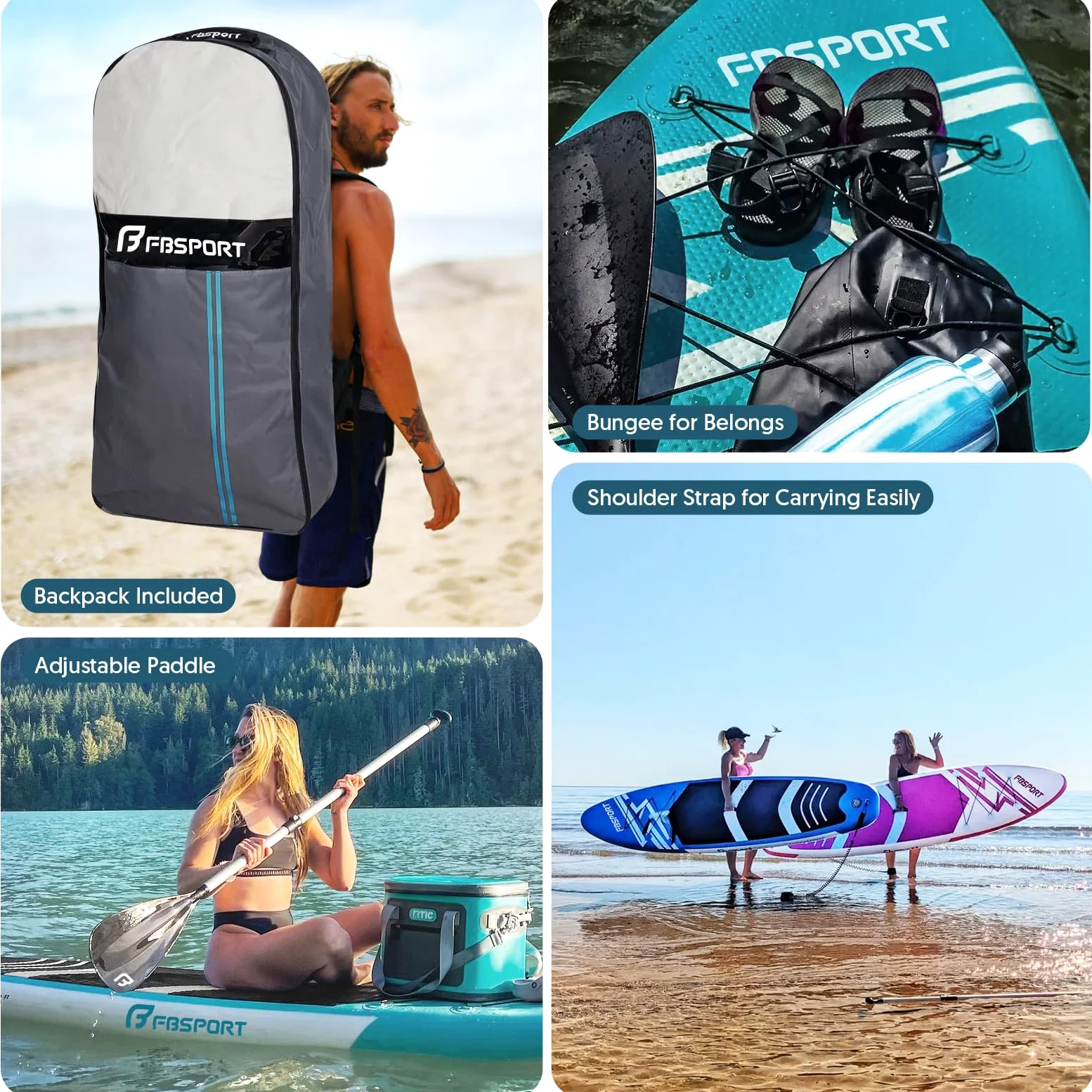 FBSPORT Tabla de Remo de pie 11 pies, Tabla de Yoga con Accesorios Sup y Bolsa de Transporte, Amplia Postura, Control de Surf, Cubierta Antideslizante, Correa, Pala y Bomba para