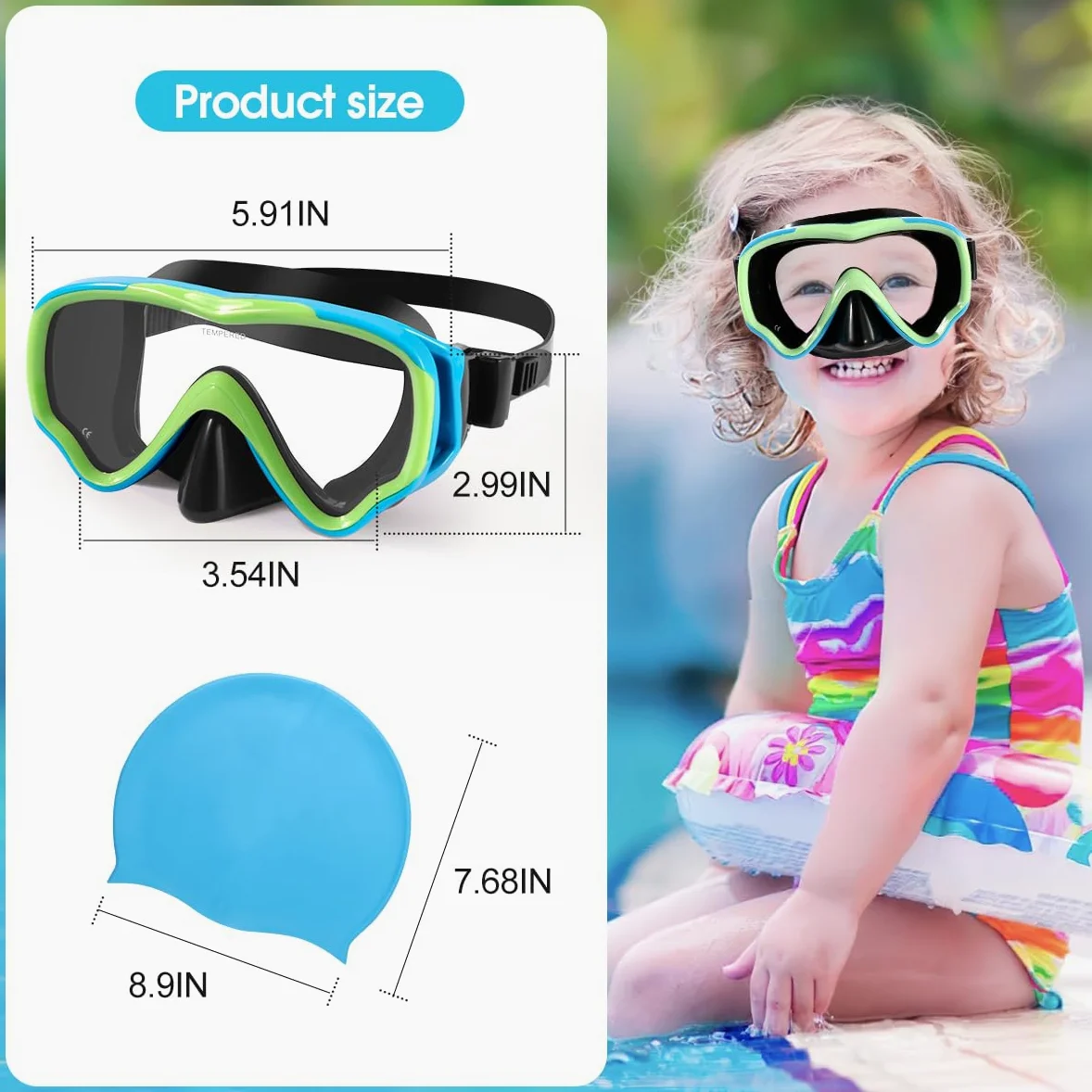 Máscara de buceo para niños, antivaho y antifugas, gafas de esnórquel, impermeables, duraderas, de vidrio templado para niños de 4 a 14 años de edad