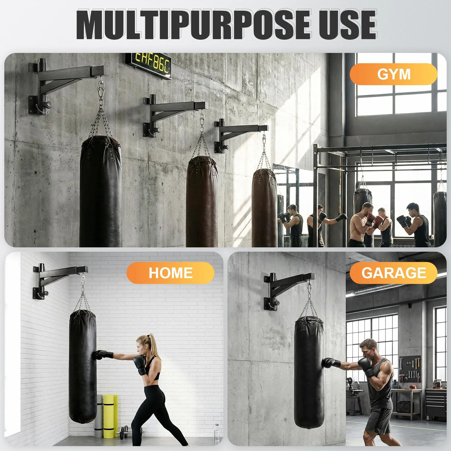 Soporte Saco Boxeo, Longitud Ajustable (43-63cm), Rotación 180° para Plegable, para Gimnasio en Casa, Interior Y Exterior, Ejercicio de Boxeo