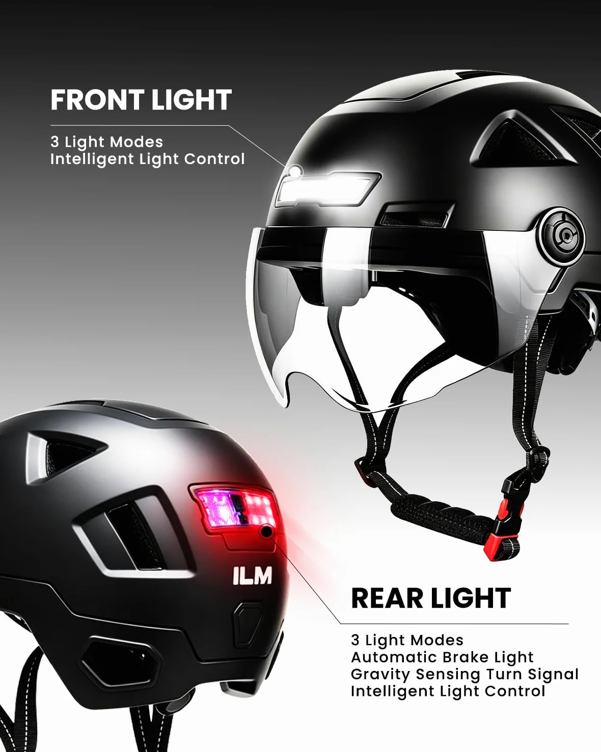 ILM Casco Patinete Electrico Adulto Casco Bicicleta Homologado NTA-8776 CPSC CE con Luz LED Intermitentes & Freno con Visera para Hombre Mujer Modelo E3-12LS,Gris,XXL