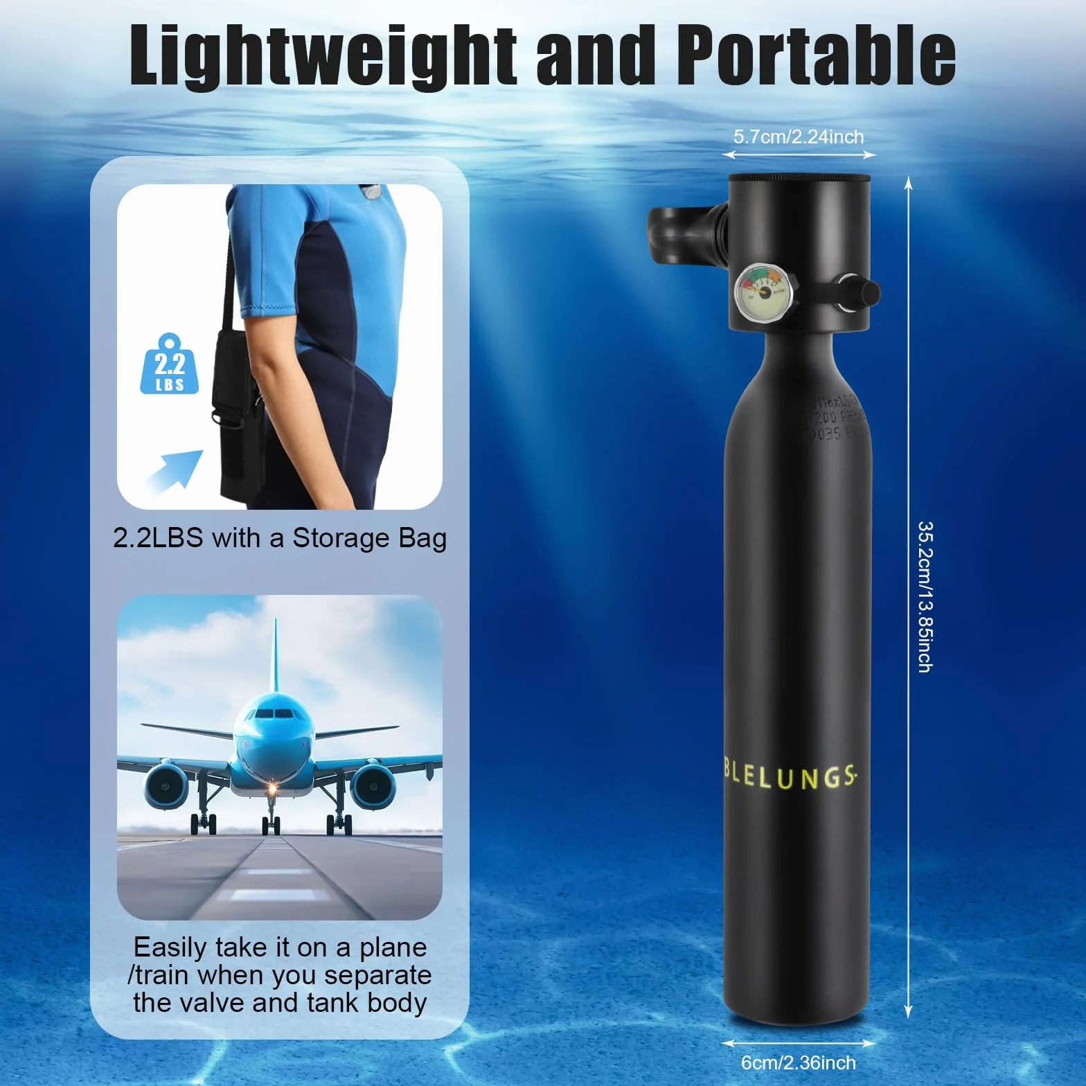 MccoMMon S300 Mini Buceo Botella de oxígeno de 0,5 L Submarinismo (bucear) Botella pequeña para respiración subacuática Portátil Buceo Tanque de oxígeno Depósito de aire pulmonar para rescate de