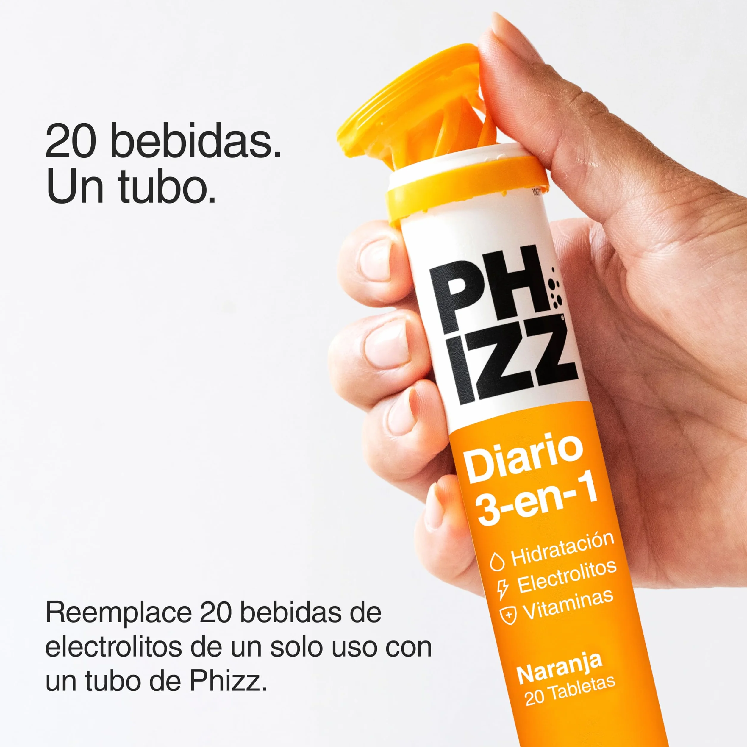 Phizz Electrolitos Multivitaminas e Hidratación Efervescente 20 Comprimidos - 18 Vitaminas y Minerales, Vitamina C, Naranja