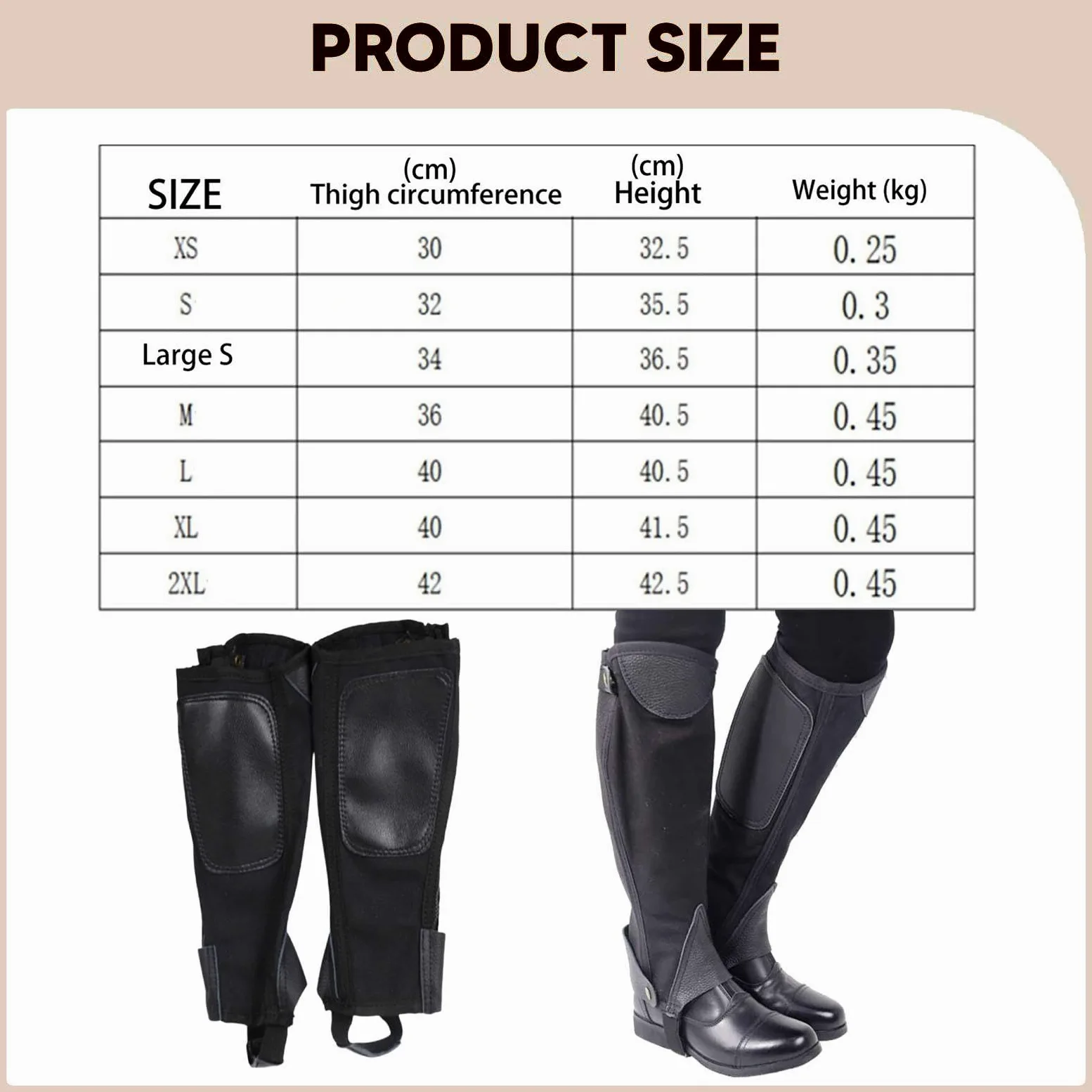 LOVIVER 2 Polainas de Media caña para equitación, protección Ecuestre para Hombres y Mujeres, cómodas, para Botas de equitación.