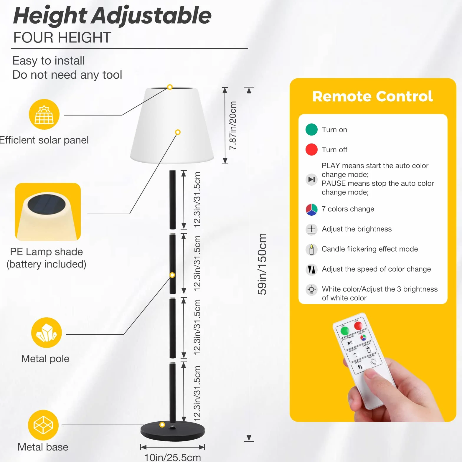 Lámpara de pie solar LED impermeable recargable USB con sensor de luz regulable para exteriores jardín