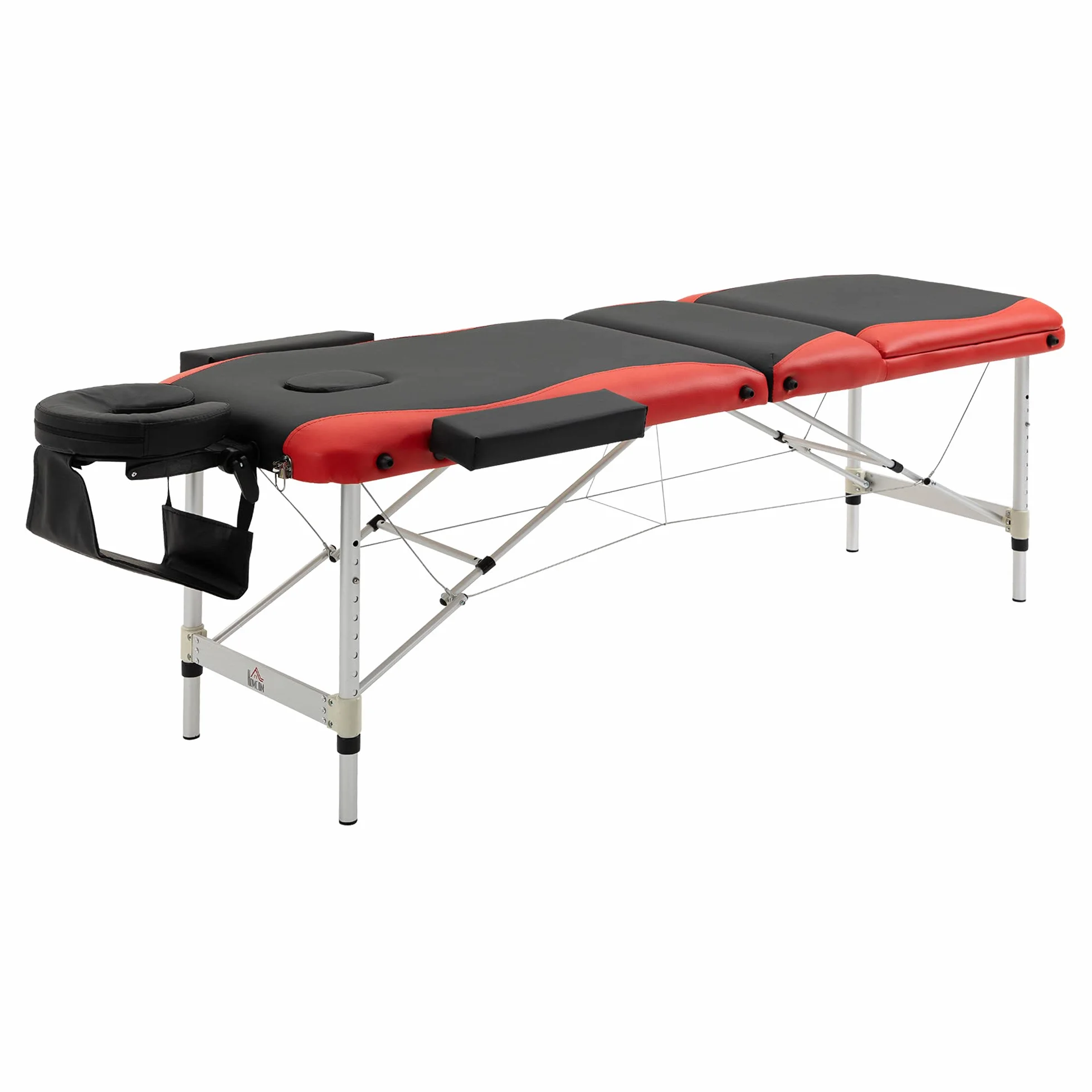 HOMCOM Camilla Masaje Plegable Aluminio Altura Ajustable 3 Zonas Tatuaje Fisioterapia Negro Rojo