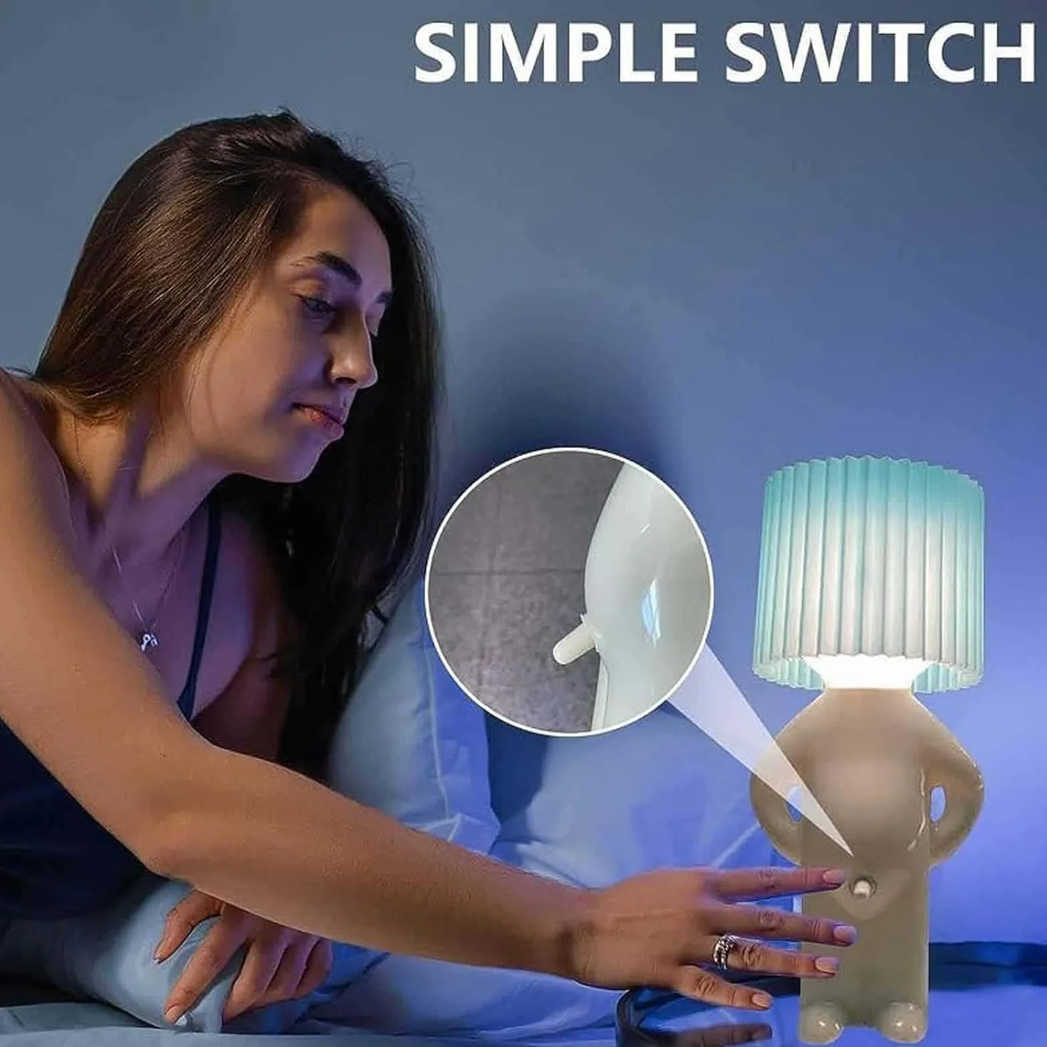 Shy Man Lamp Cute Boy Night Light Creative Desk LED Plug-in for Bedroom (Green)
